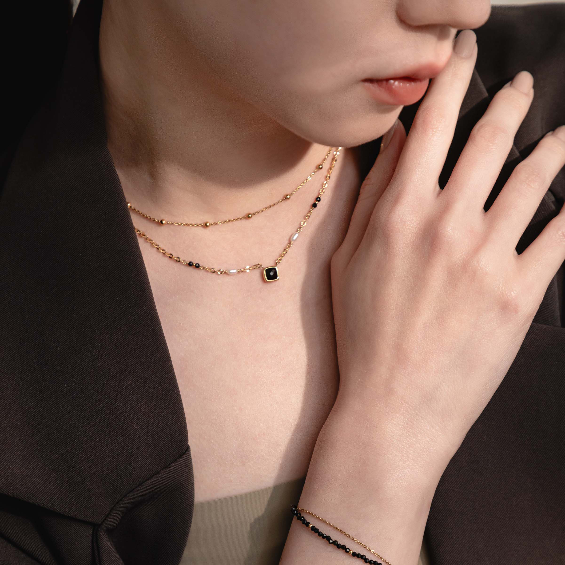 白晝之夜黑瑪瑙珍珠項鍊｜Miestilo Jewelry設計師輕珠寶品牌｜舒飾質感