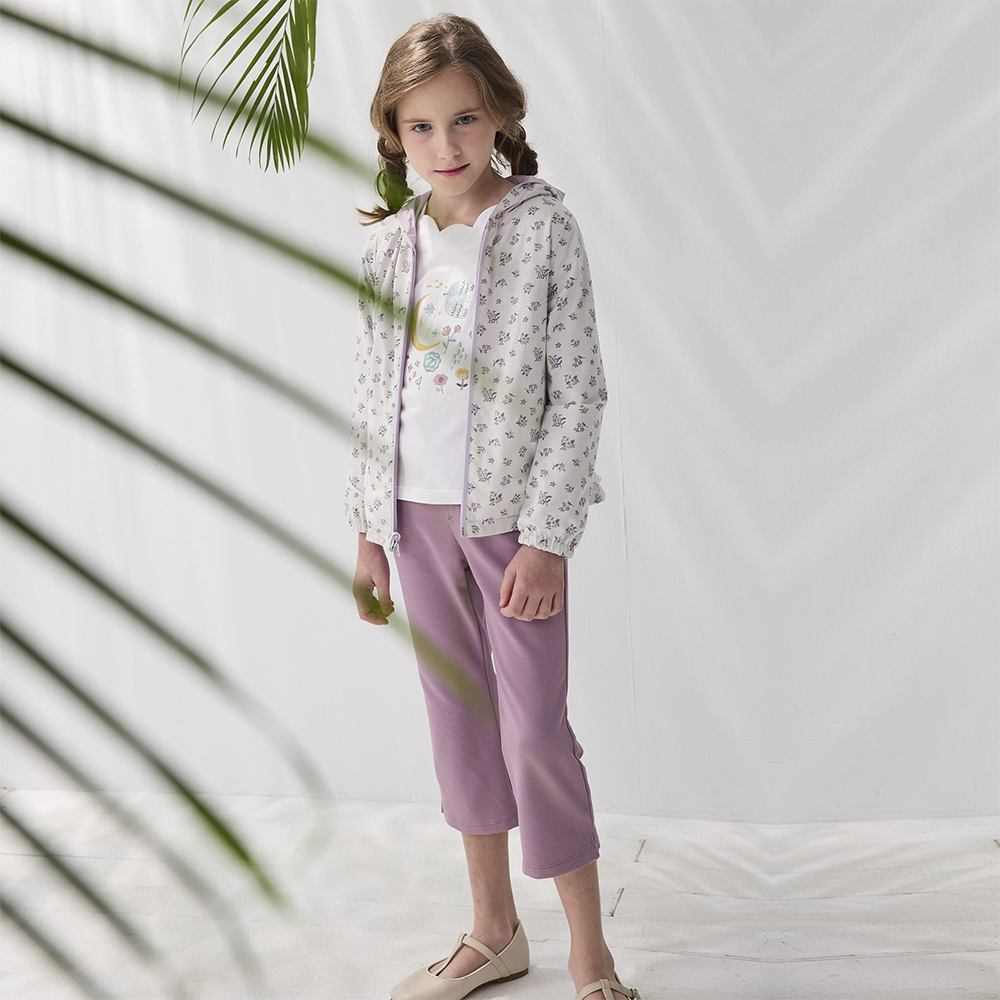 PIPPY 復古可愛小花繡花7分小喇叭褲 紫