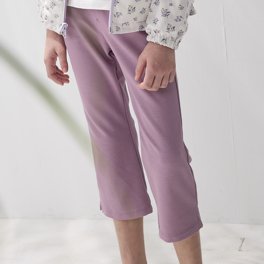 PIPPY 復古可愛小花繡花7分小喇叭褲 紫