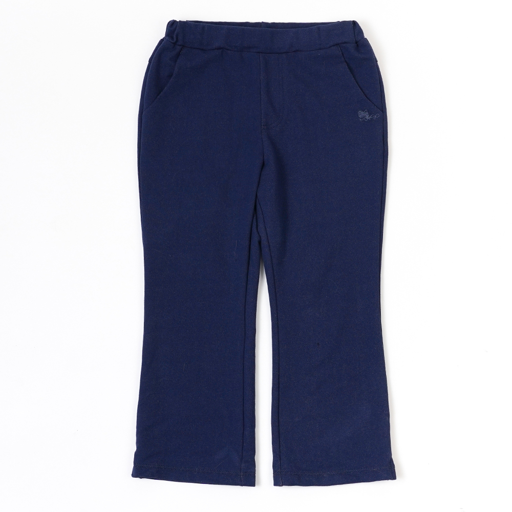 PIPPY 復古可愛小花繡花7分小喇叭褲 藍