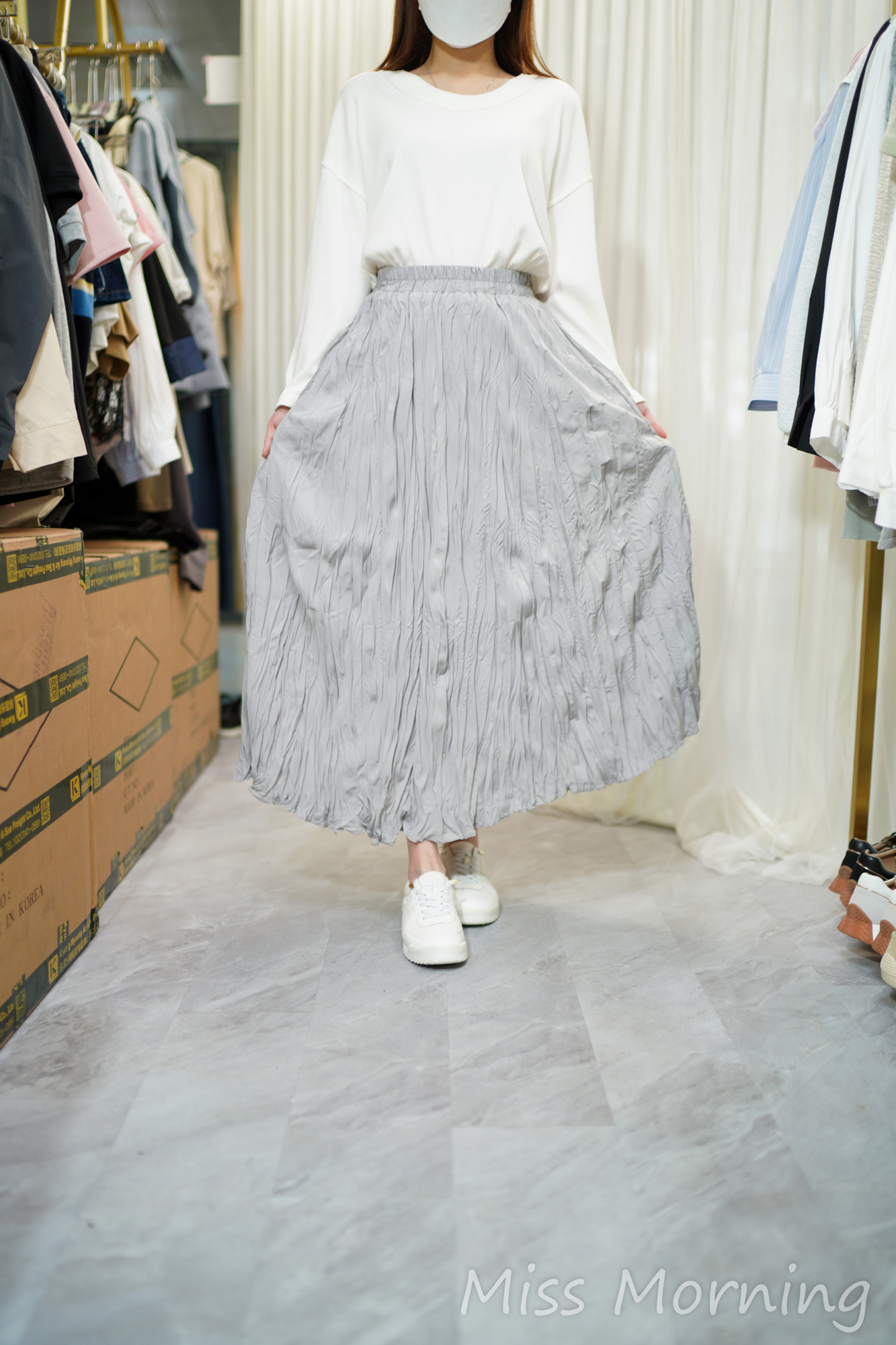 靚坑棉V領top(14437)&顯瘦皺皺裙(33893)