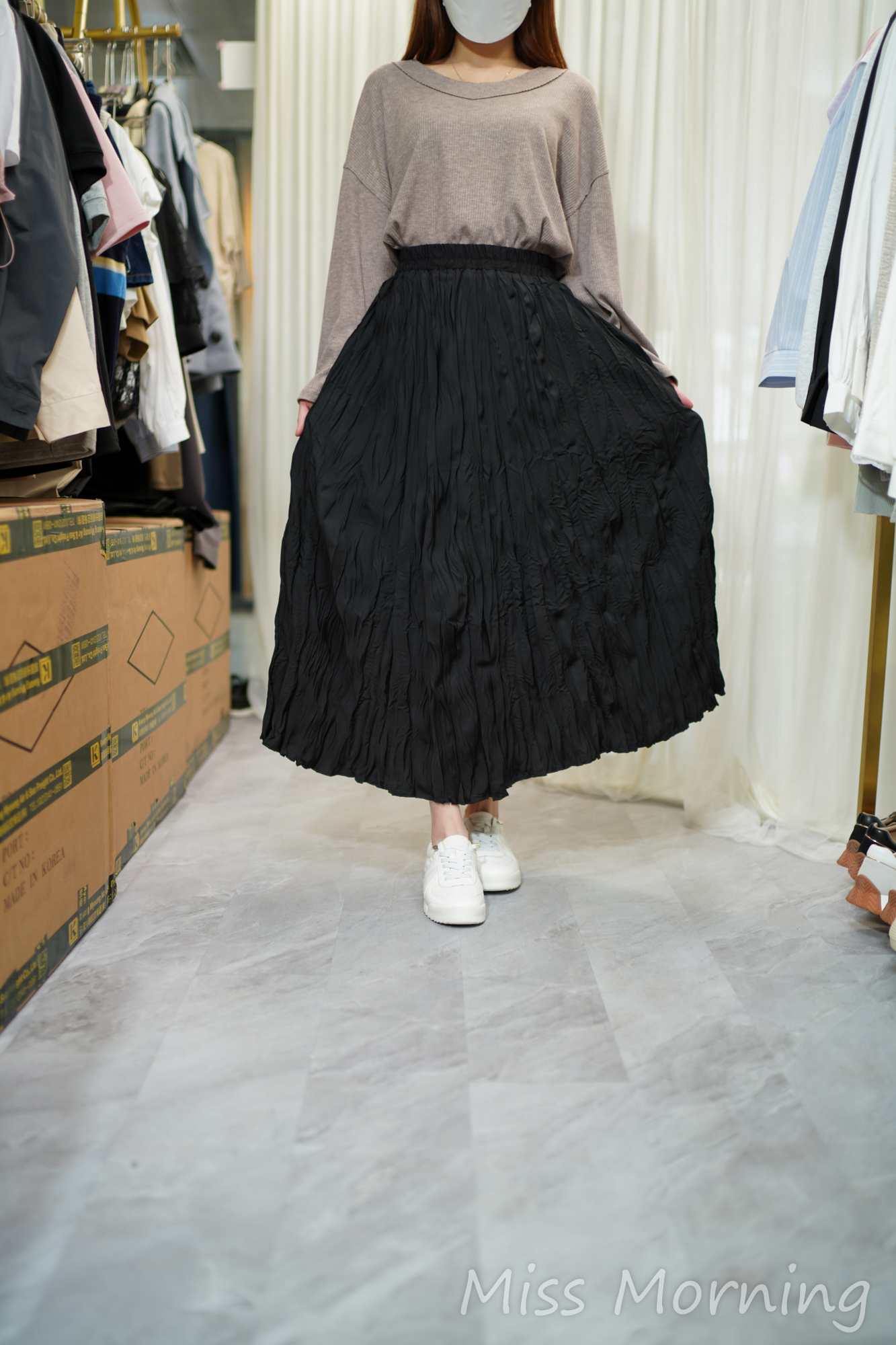 靚坑棉V領top(14437)&顯瘦皺皺裙(33893)