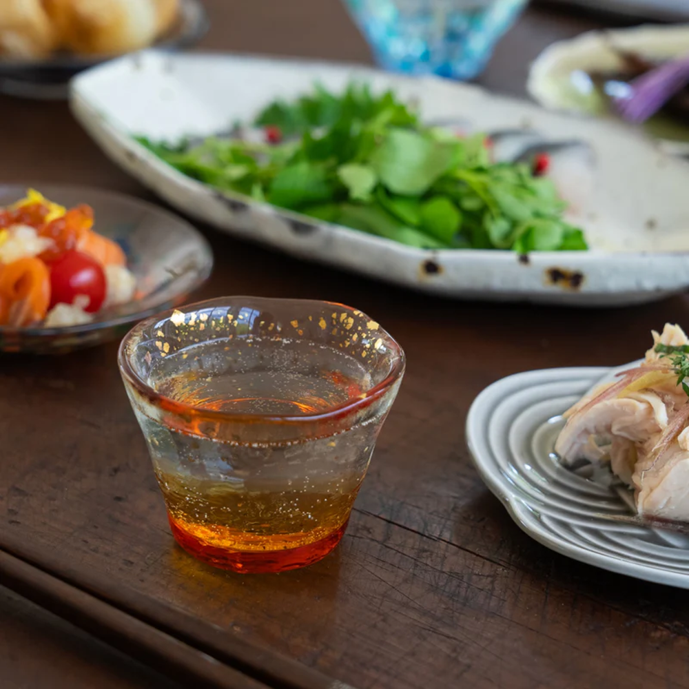 日本津輕 手作黃色琉璃清酒杯/1入