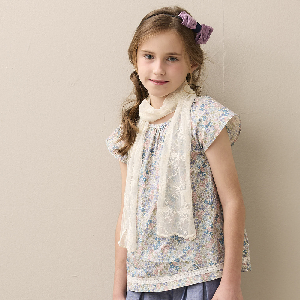 PIPPY甜美鄉村印花短袖純棉短袖上衣 紫