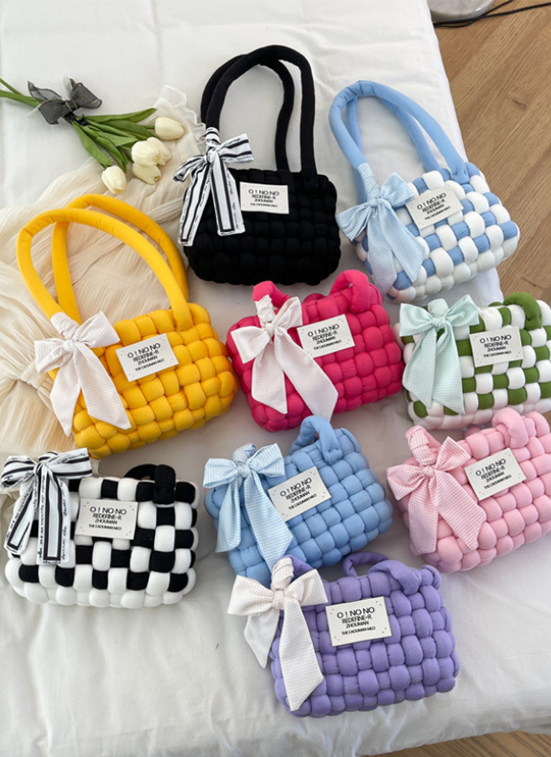 DIY棉花糖棋盤格毛線手織包包材料包 DY7210