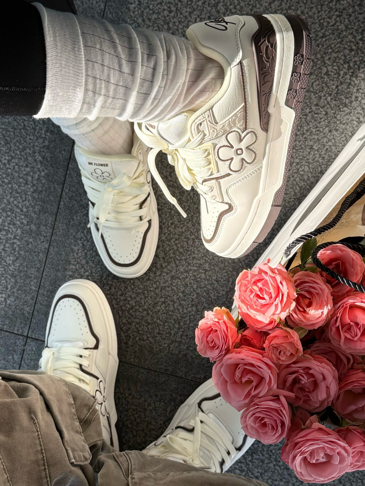 We Flower 小花鞋 老爹鞋 奶油色 奶油巧克力 棕色 板鞋 凡戴克棕色 復古 厚底 麵包鞋/預購