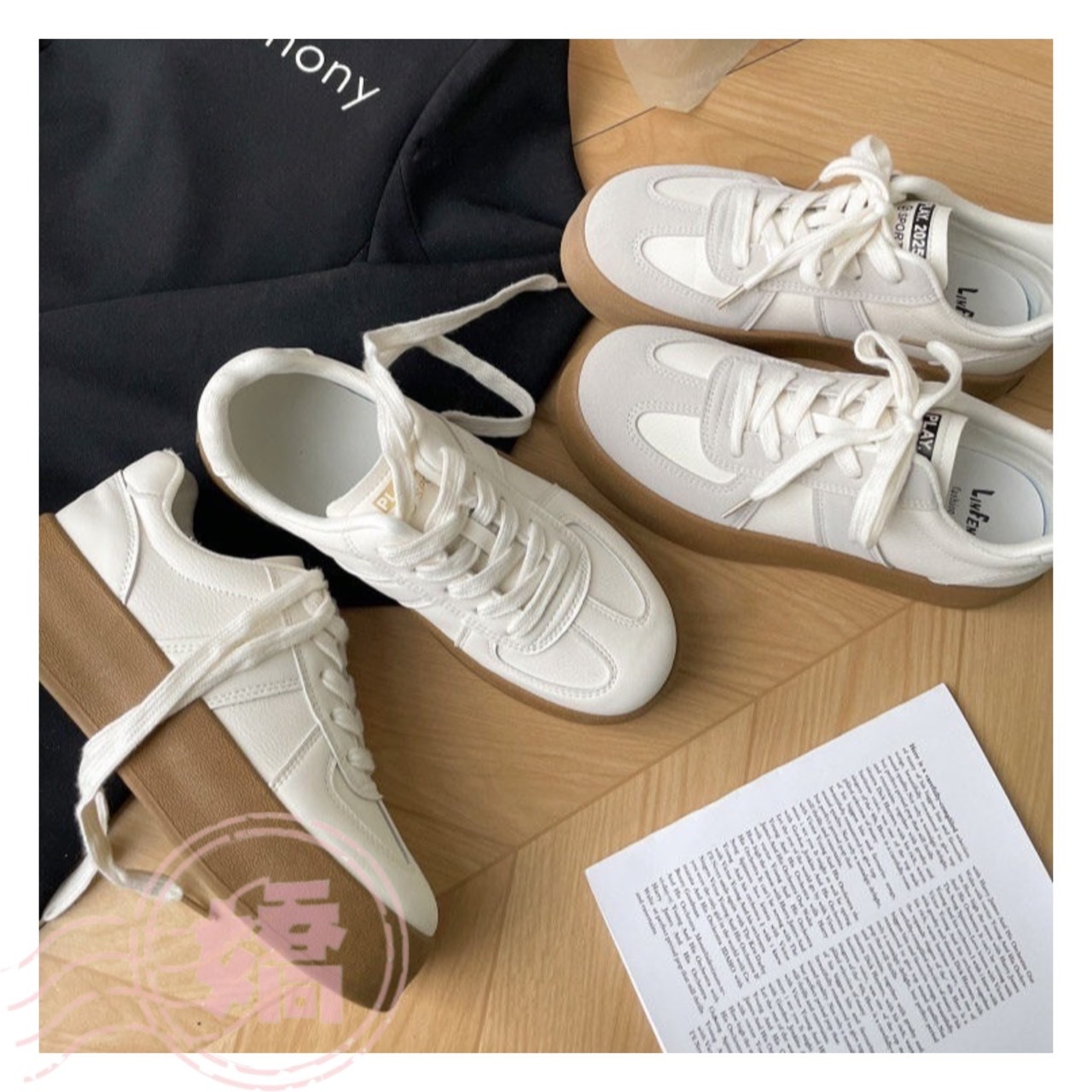 T27020復古德訓軟Q綁帶休閒鞋(灰'白)(225'230'235'240'245'250)