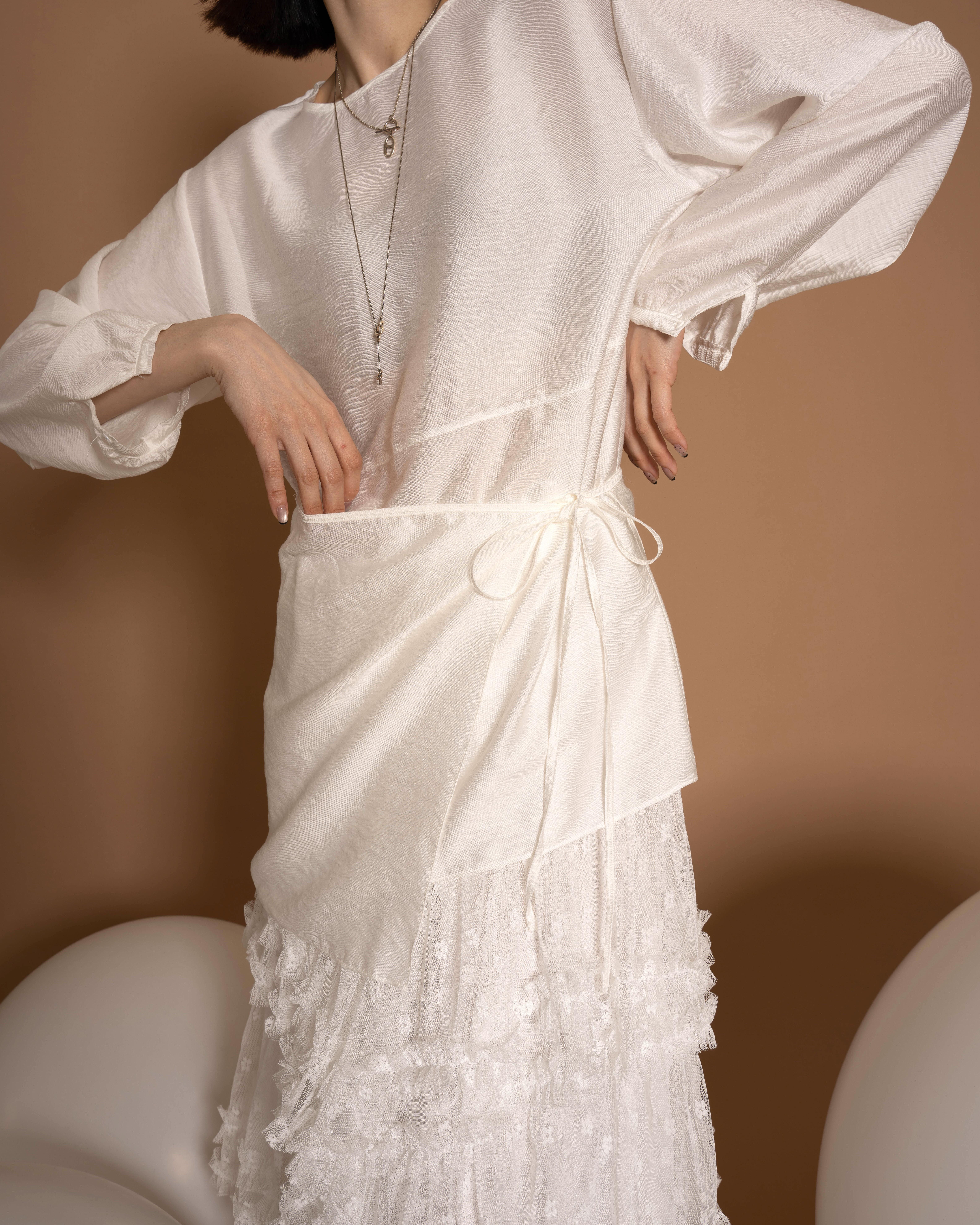 韓國髮絲褶皺鬆弛綁帶衣/1色均碼