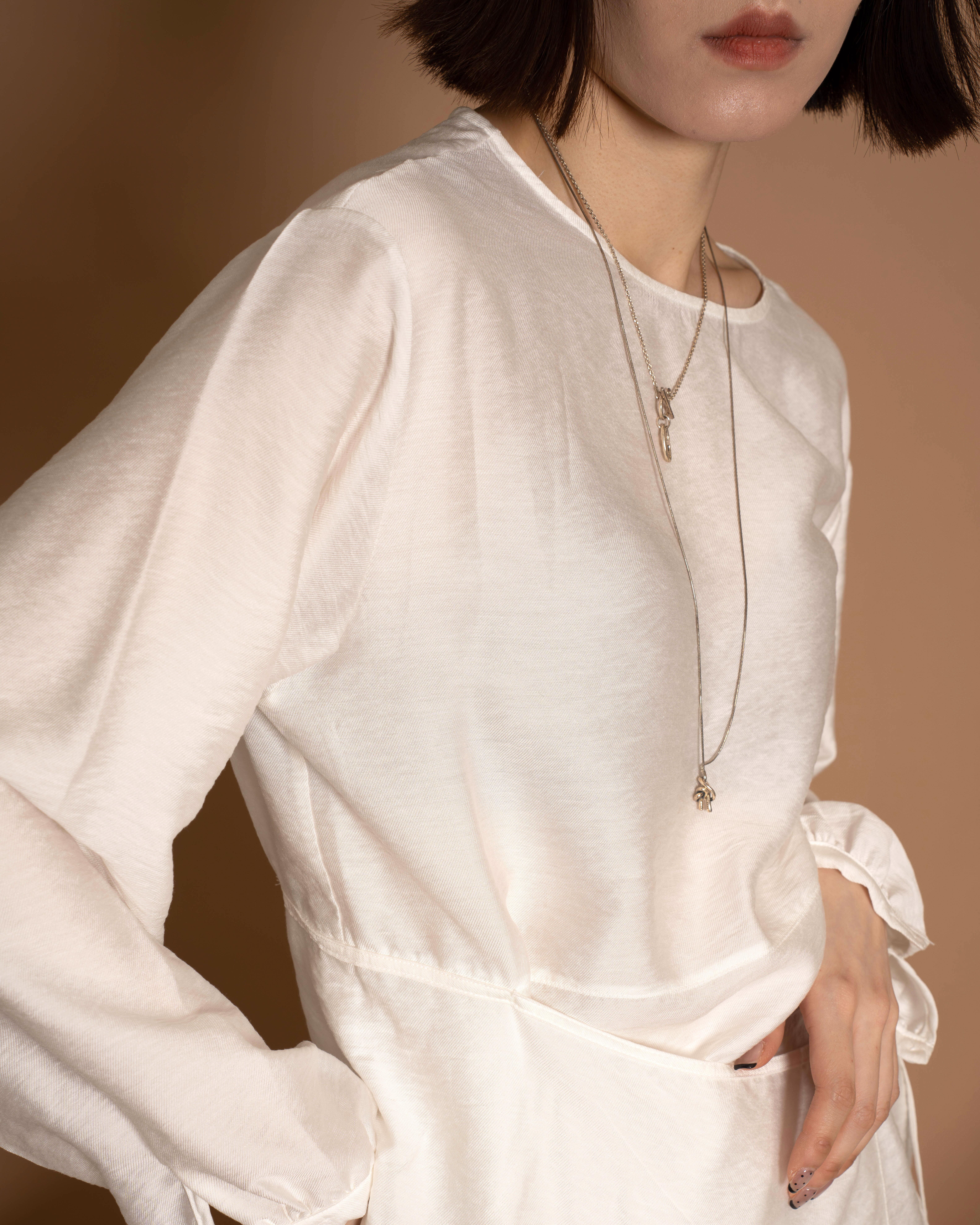 韓國髮絲褶皺鬆弛綁帶衣/1色均碼