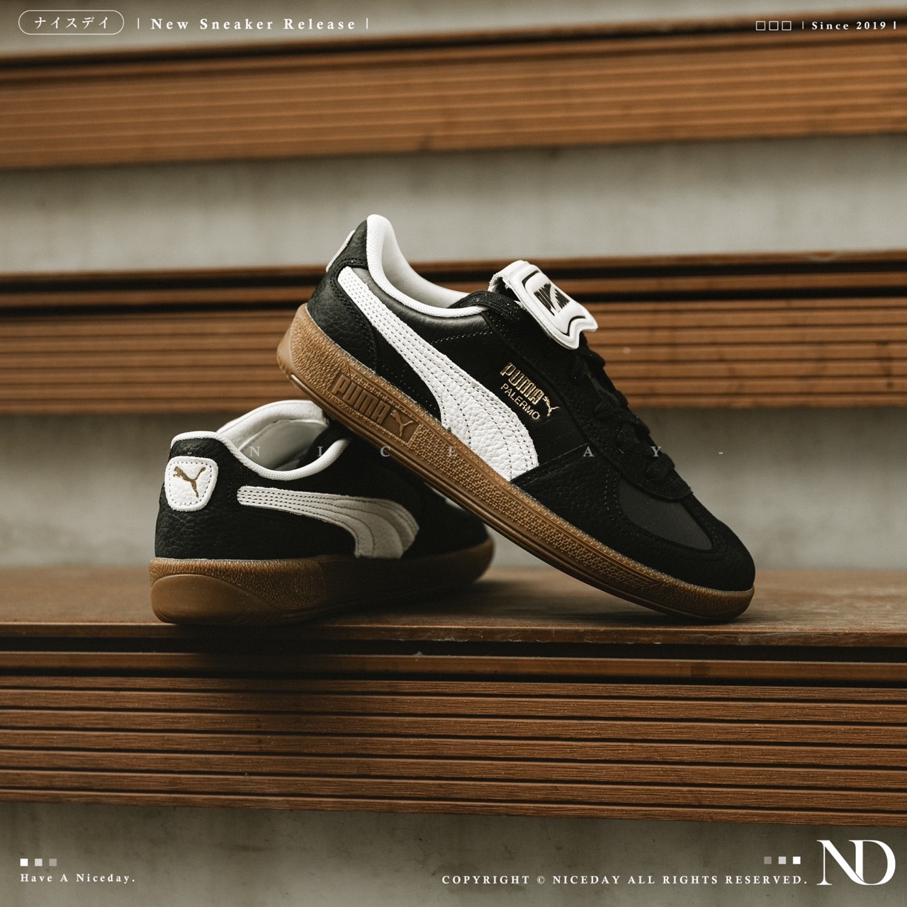 NICEDAY 現貨 PUMA Palermo Premium 黑色 王淨 瘦子 E.SO 同款 麂皮 翻蓋 鞋舌 膠底 復古德訓鞋 401744-02