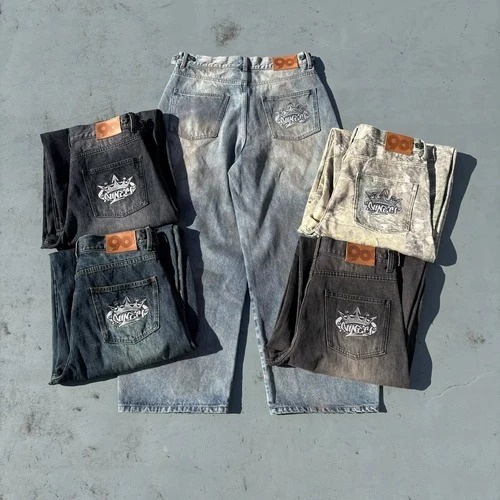 2025SS 9090 King Logo Slub Denim Buggy Pants 水洗牛仔褲現貨