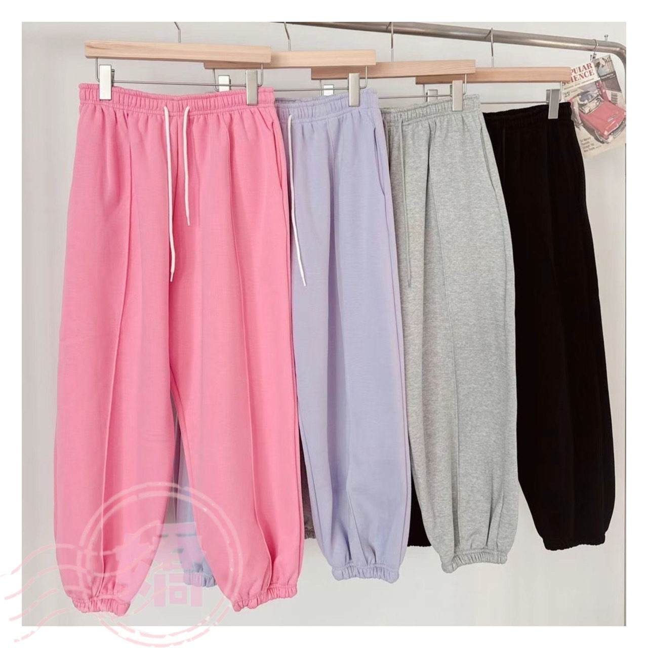 K06010抽繩壓線縮口棉褲(粉'紫'灰'黑)