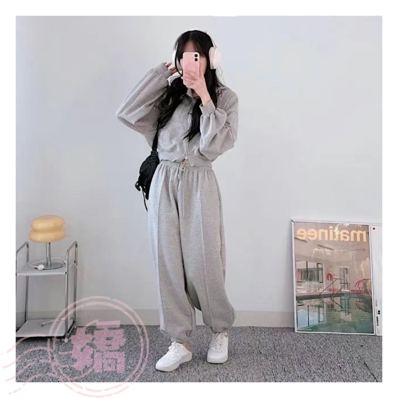 K06010抽繩壓線縮口棉褲(粉'紫'灰'黑)