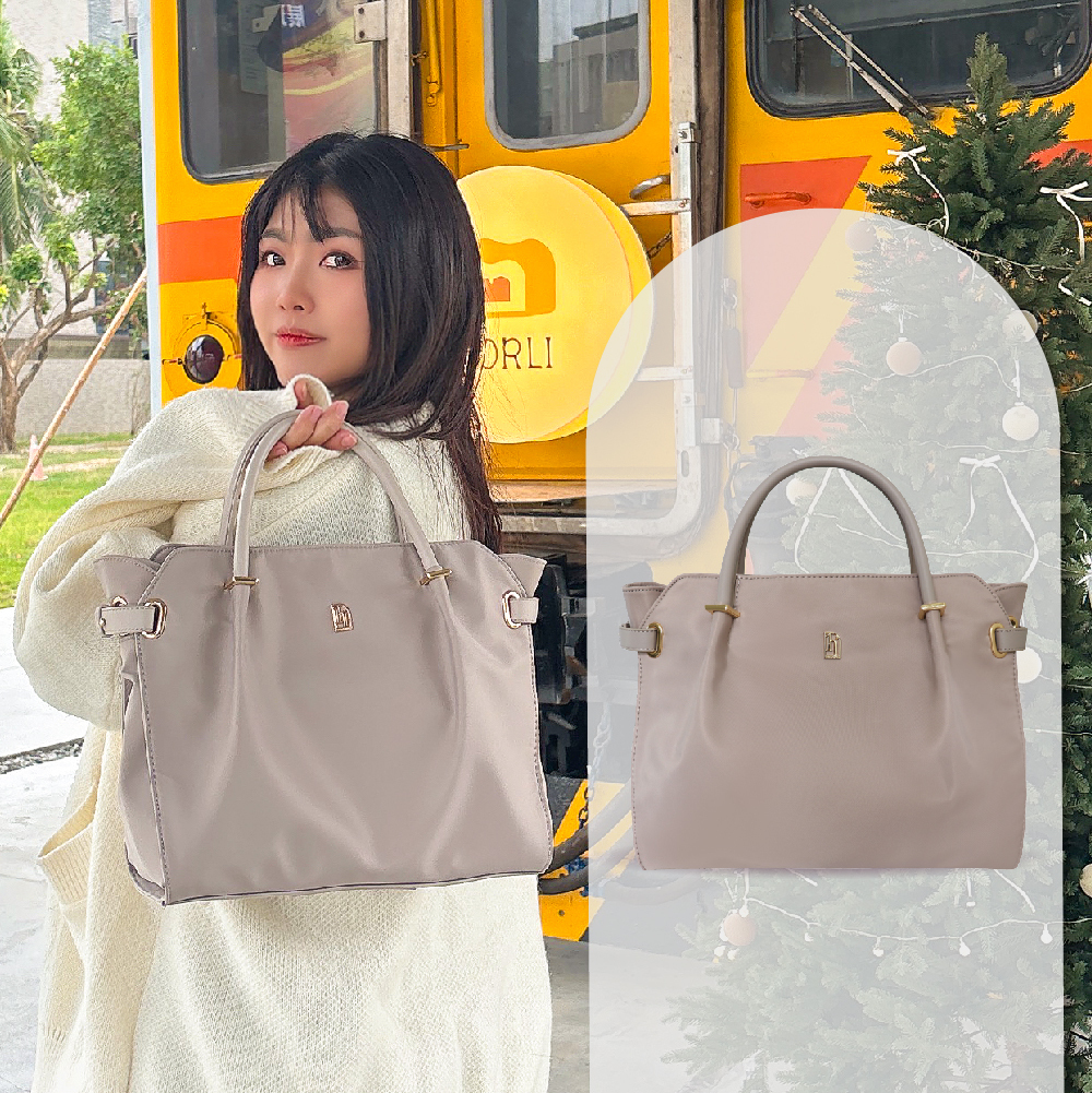 尼龍鉑金媽咪包-卡其