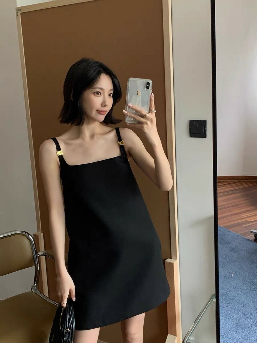 50%羊毛墜飾肩帶造型背心裙短洋裝S-L (Elegant & Love)