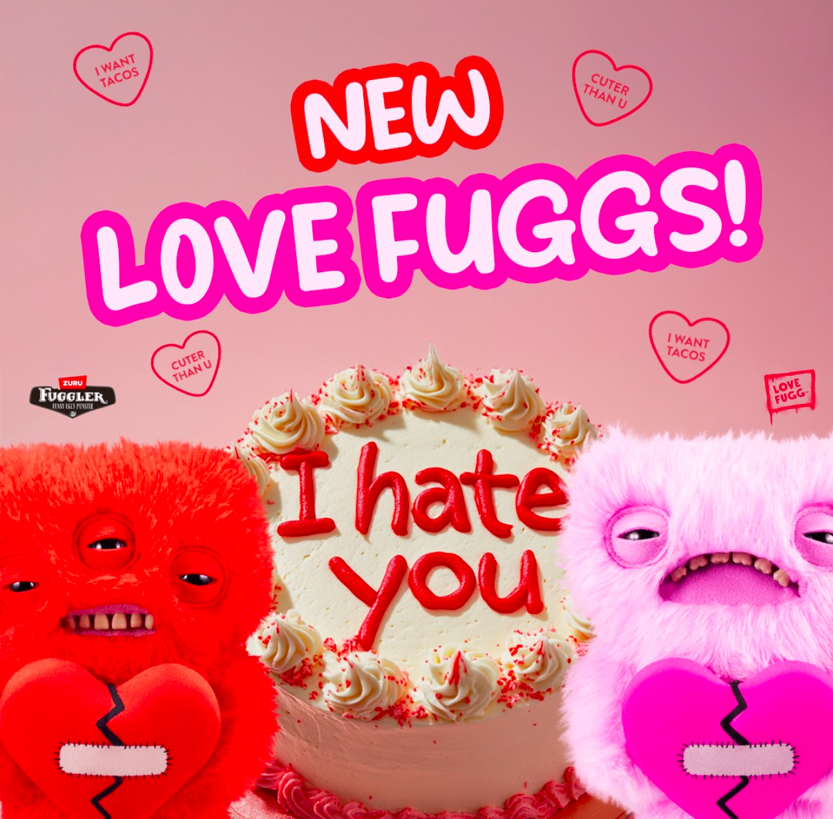 Fuggler 放克 官方正版 情人節限定 心碎毛絨娃娃 牙齒怪 愛心 醜萌 粉色 紅色/預購