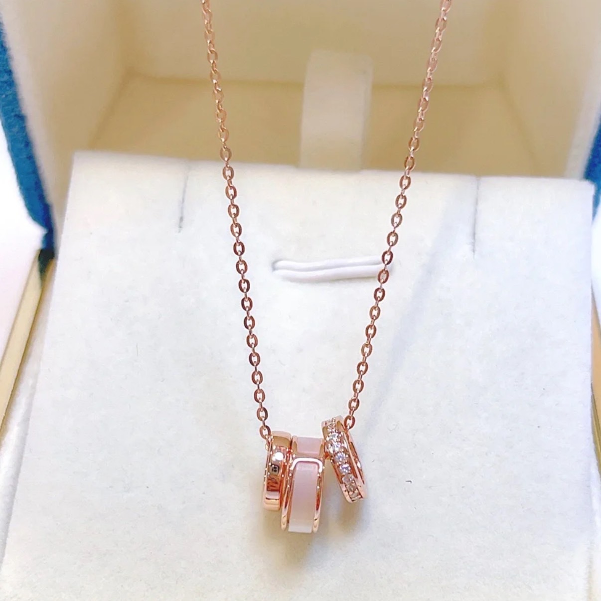 周大生 鑲鑽三環扣 玫瑰金項鍊925銀 S1PC0789-1