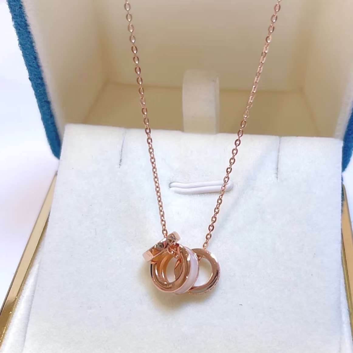 周大生 鑲鑽三環扣 玫瑰金項鍊925銀 S1PC0789-1
