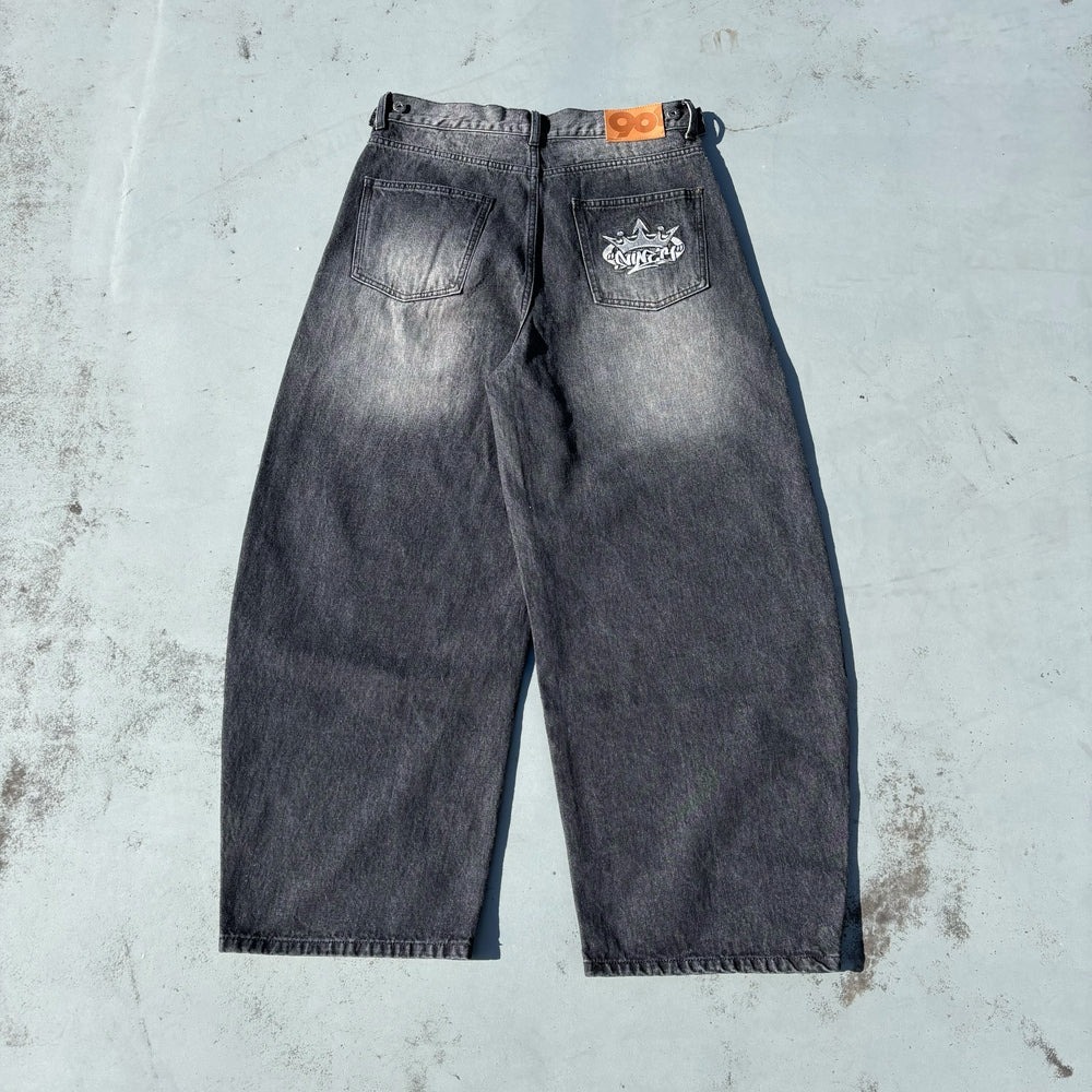 2025SS 9090 King Logo Slub Denim Buggy Pants 水洗牛仔褲現貨