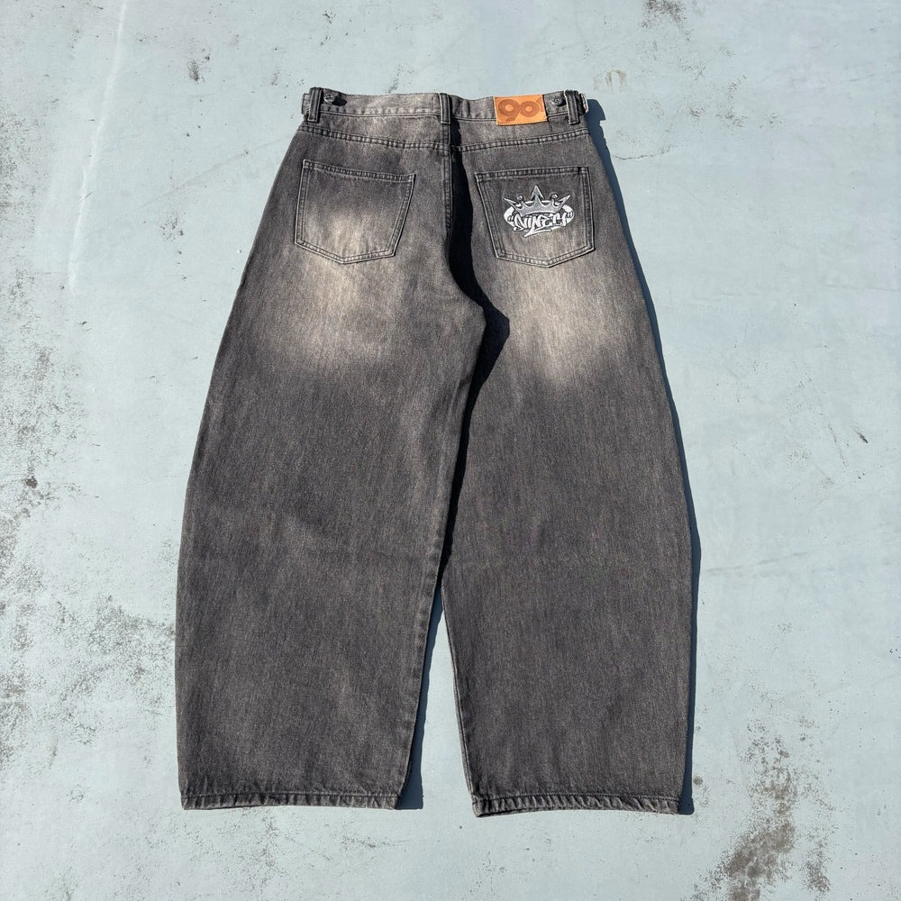 2025SS 9090 King Logo Slub Denim Buggy Pants 水洗牛仔褲現貨