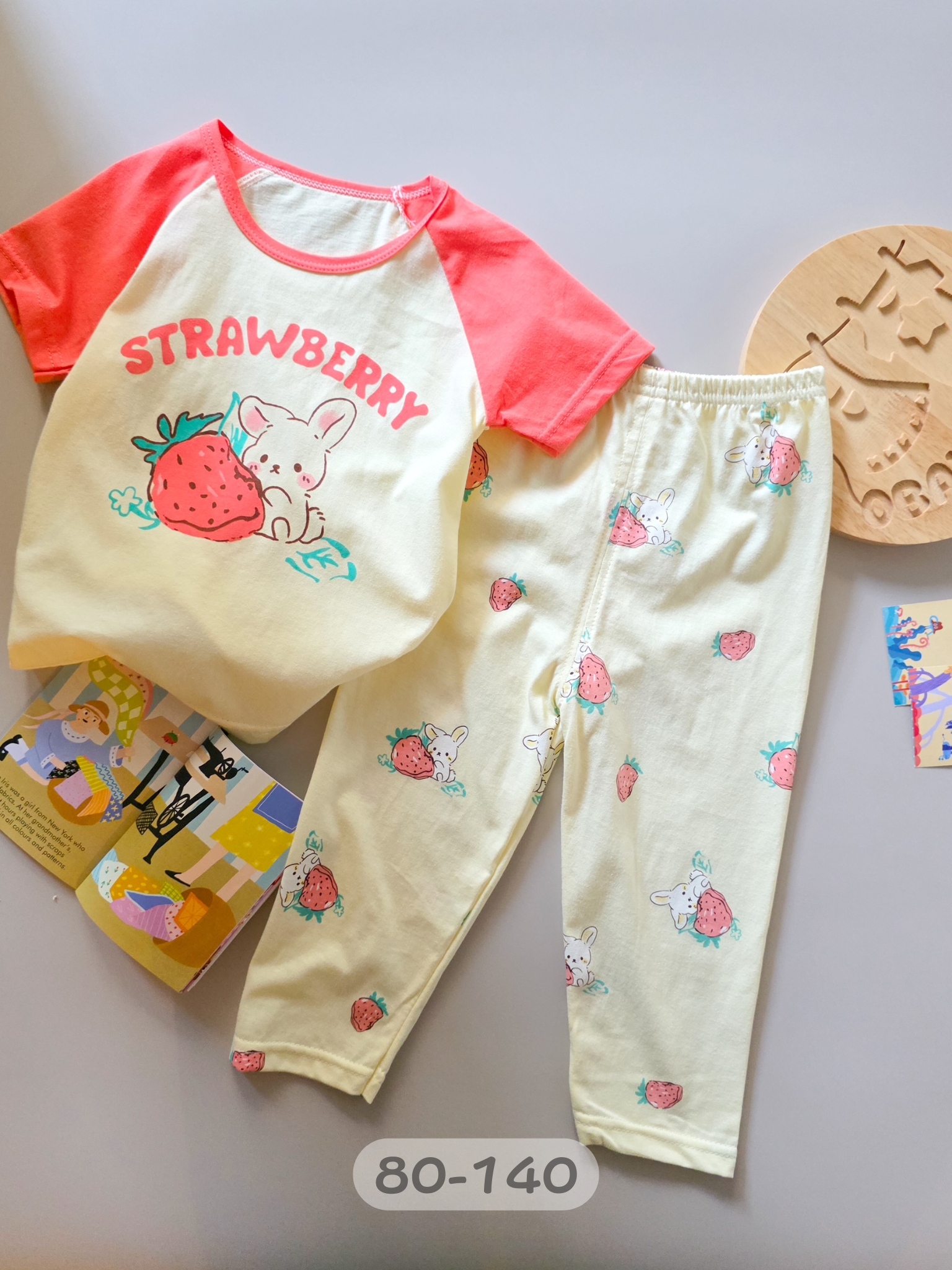 桃紅草莓 短袖長褲居家套裝
