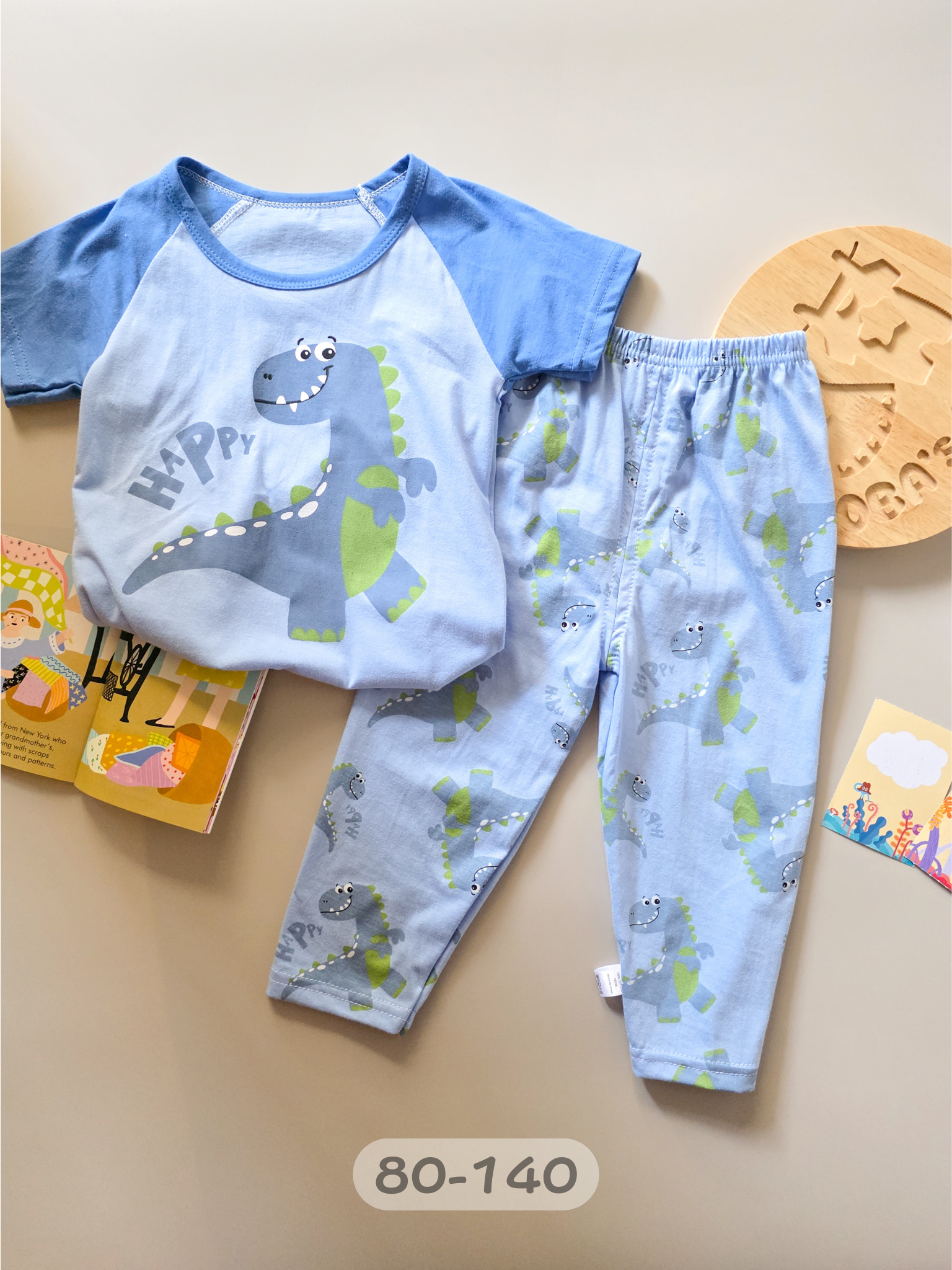 藍色大恐龍 短袖長褲居家套裝