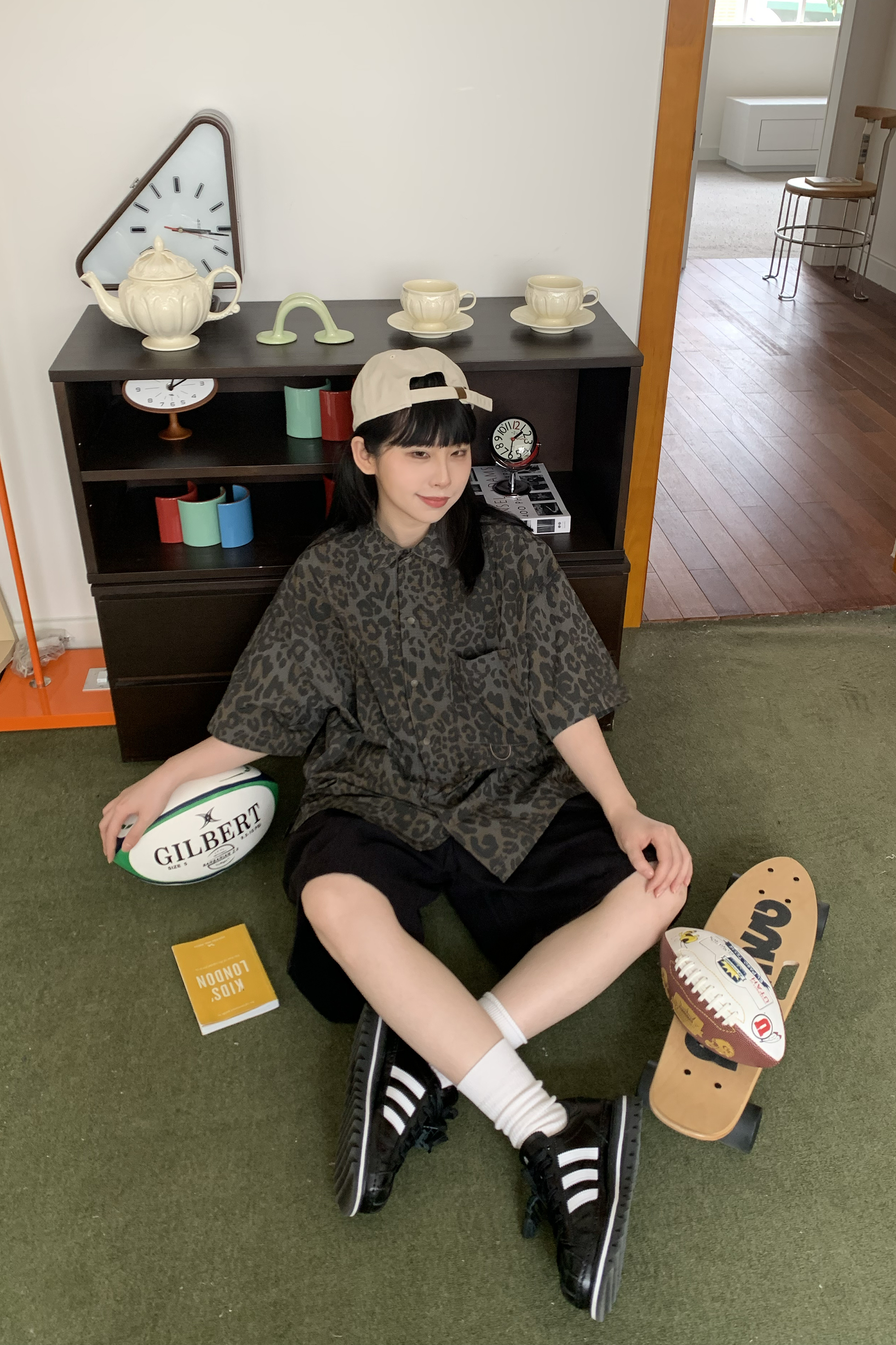 街頭豹紋寬鬆短袖襯衫