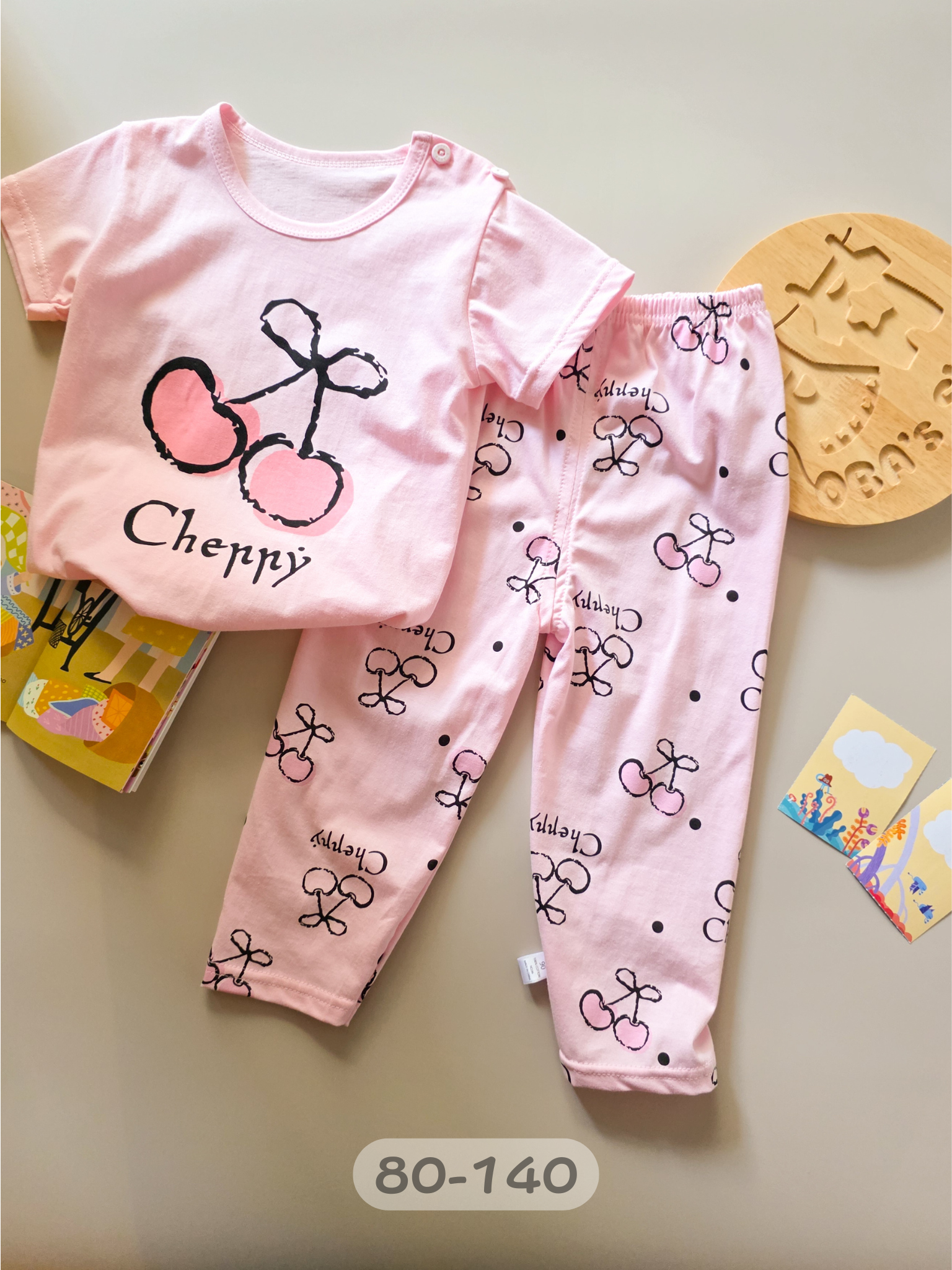 粉色櫻桃 短袖長褲居家套裝