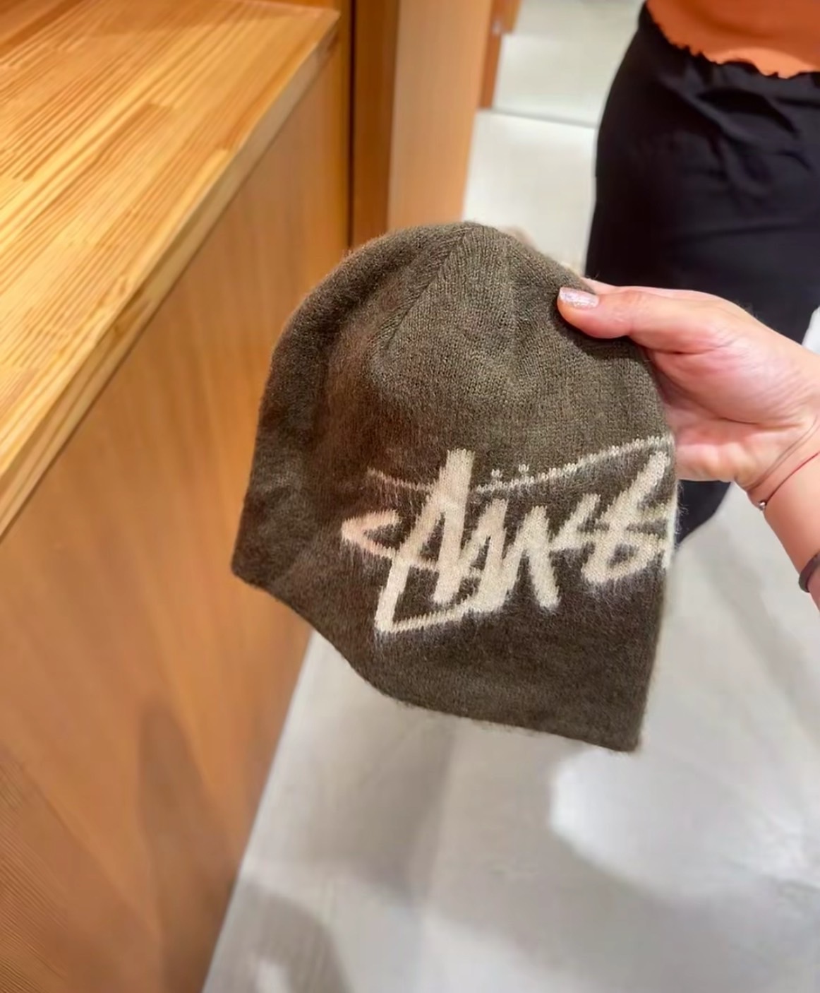 "現貨" Stussy 冷帽 毛帽 咖啡色 大Logo