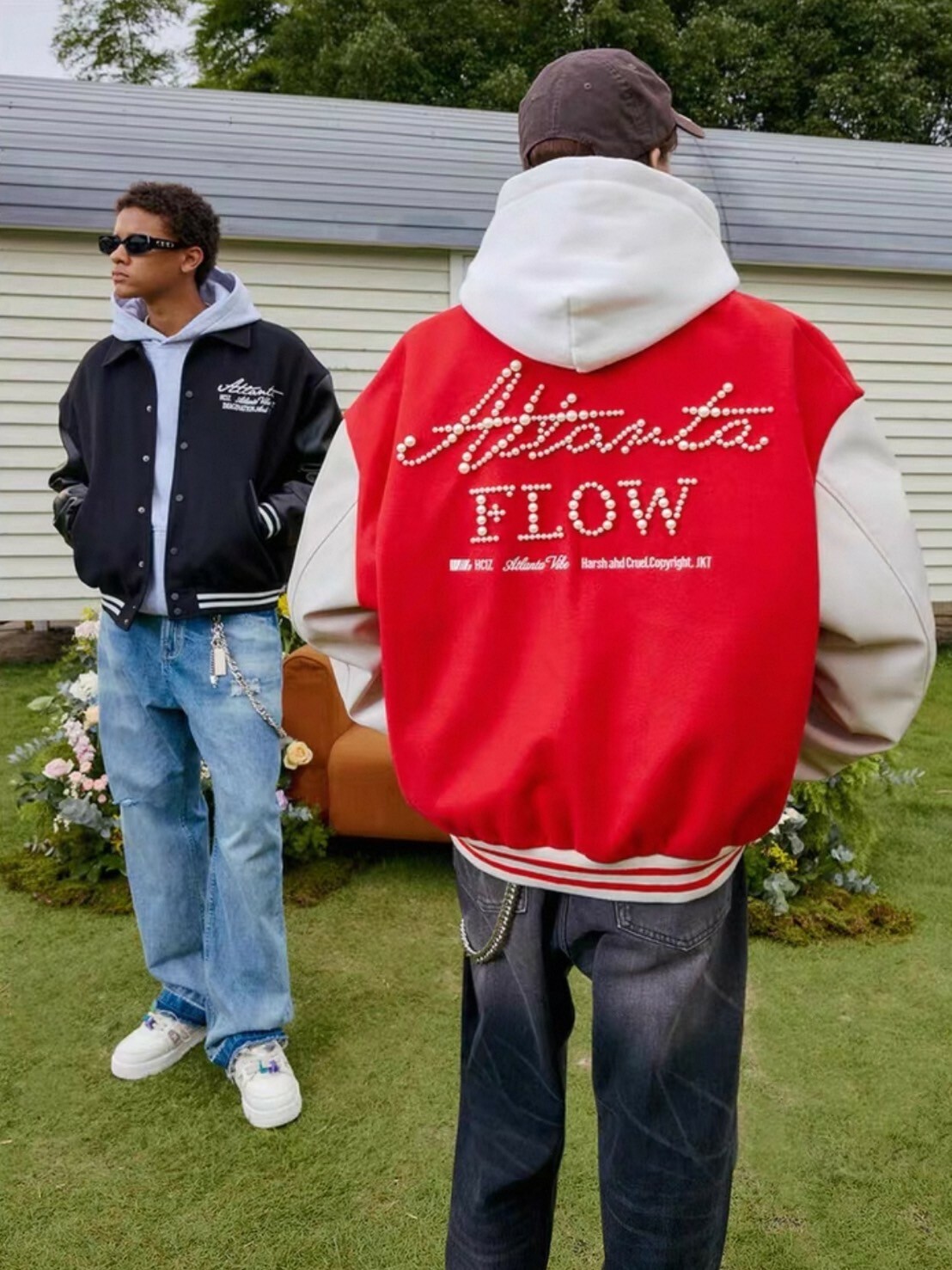 HARSHANDCRUEL 珍珠繡手寫 排版 刺繡 文字 翻领棒球 #外套