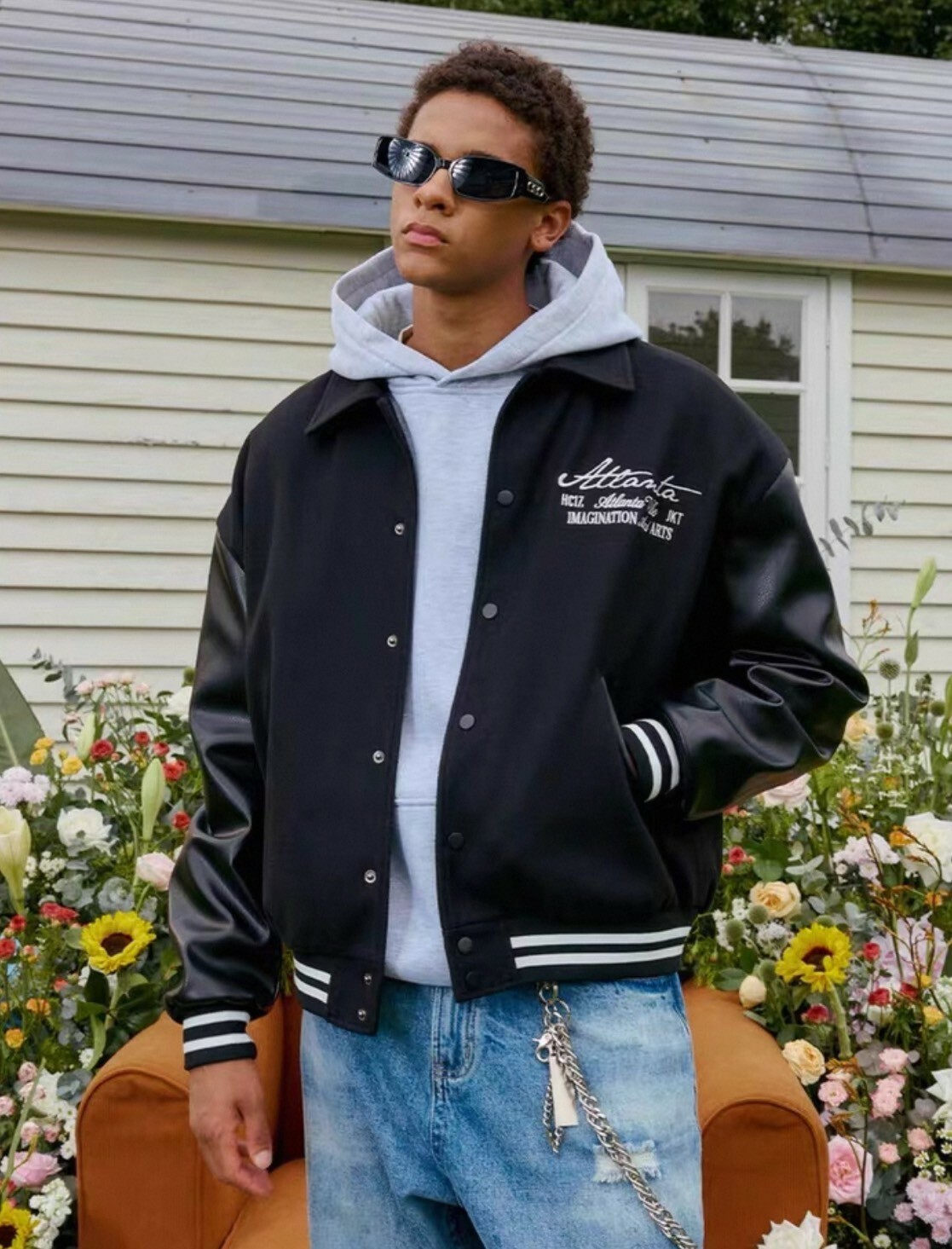 harshandcruel 珍珠繡手寫 排版 刺繡 文字 翻领棒球 #外套