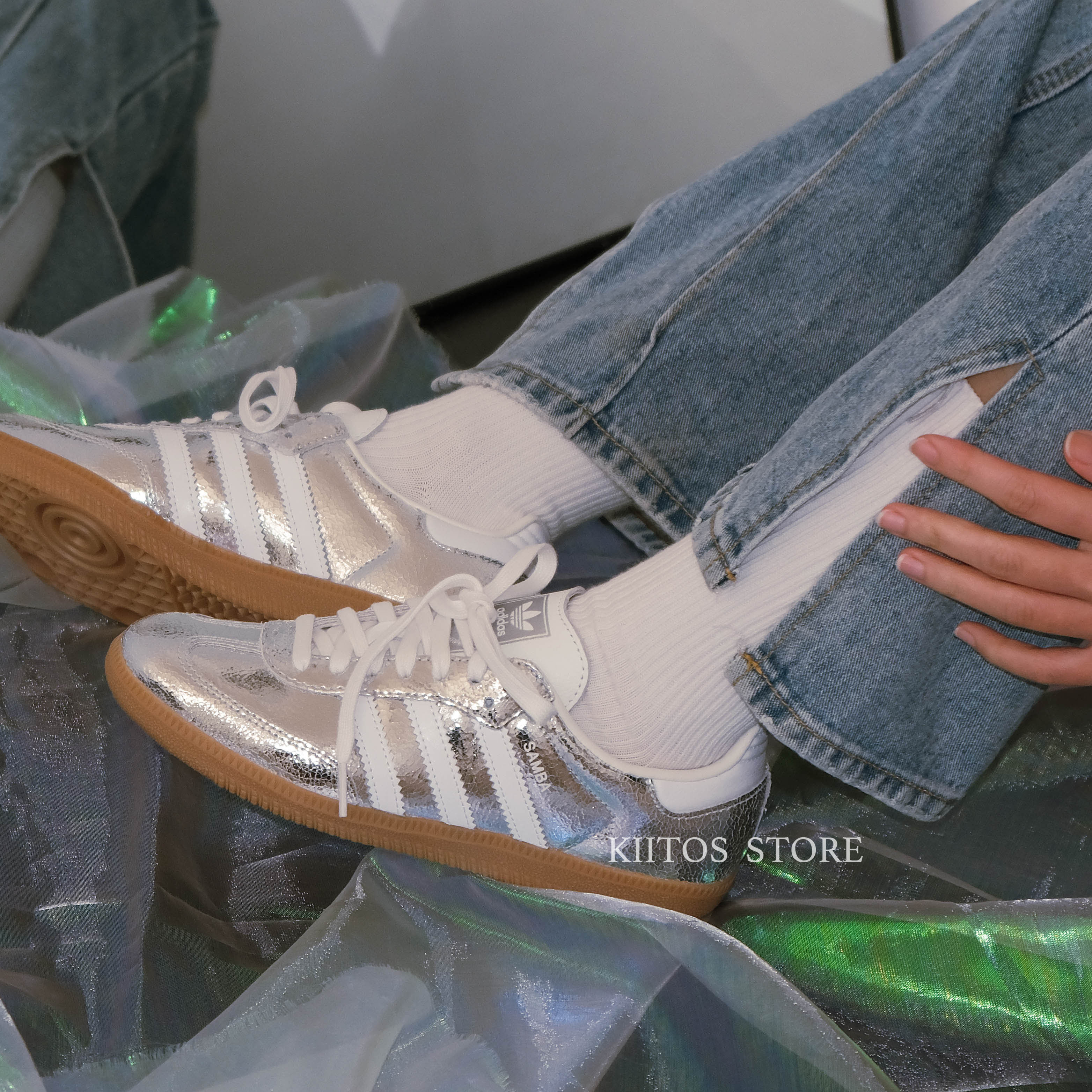 現貨出清 ADIDAS SAMBA OG Y2K 蛇紋 閃耀銀 鏡面 裂紋 JR0035 24cm