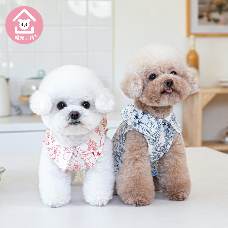 宠物衣服 复古印花裙 粉色