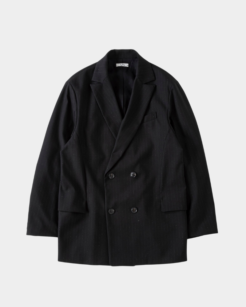 【クリーニング済】saby DOUBLE BREASTED BLAZER 2 M saby - DOUBLE BREASTED BLAZER-TR Metallic Yarn Stripe F