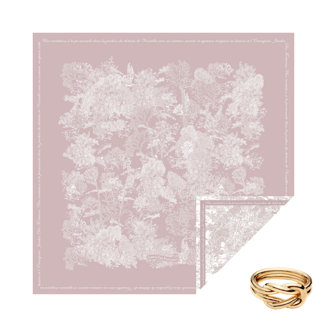 JARDIN DES FONTAINES- 凡爾賽茹伊粉灰色絲巾臻禮套裝（雙面絲巾及絲巾環）-JDF-TDJ918A-60
