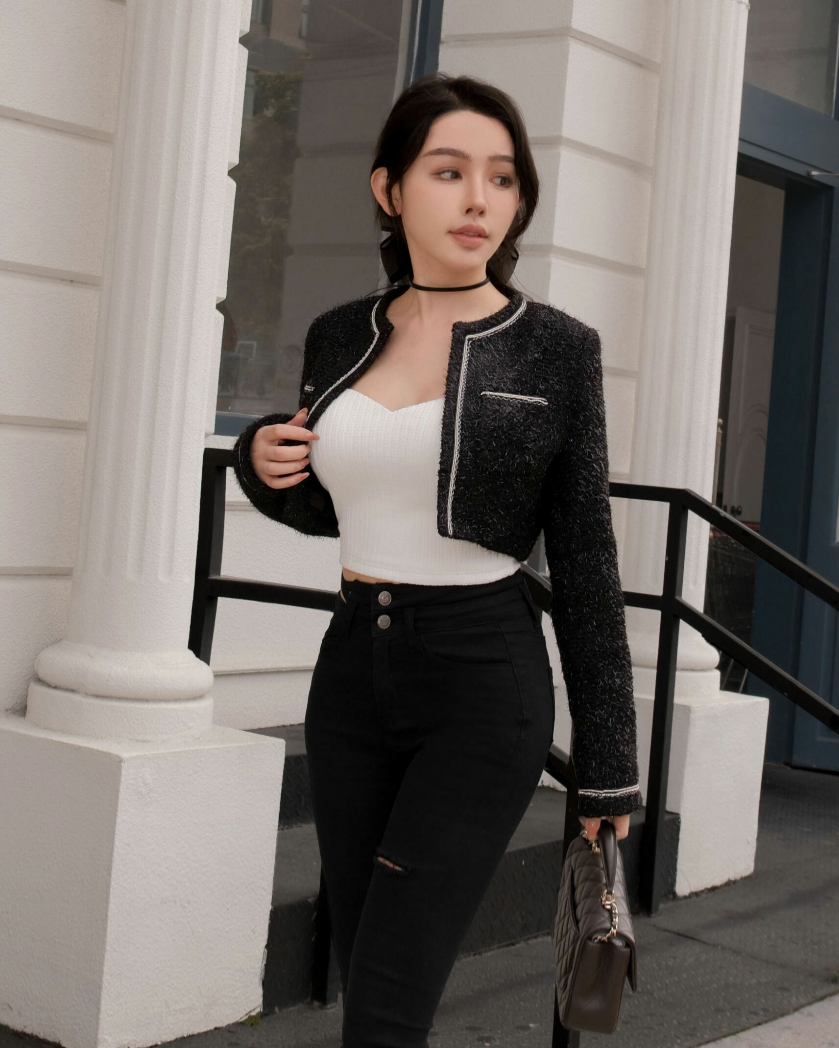 訂製-小香風水鑽領邊短外套