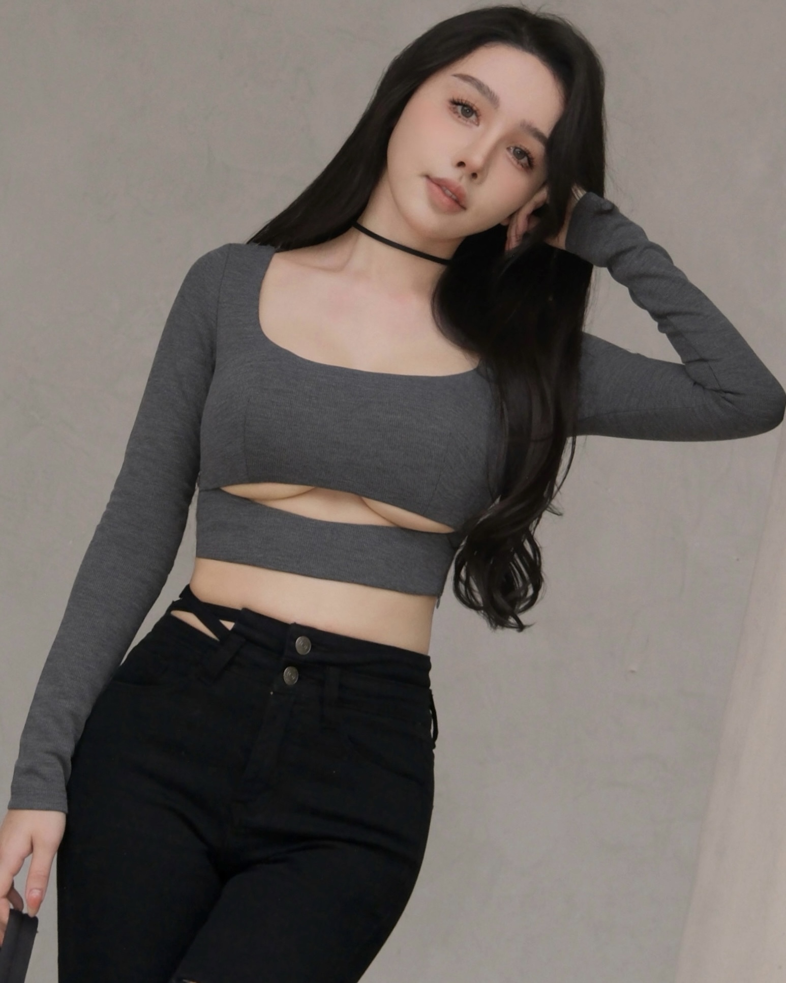 訂製-簡約Ｕ領南半球彈力合身上衣