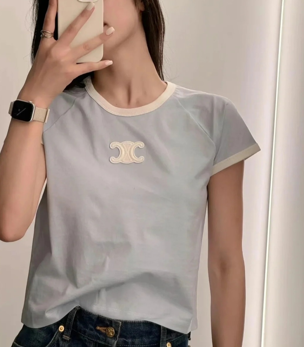CELINE 粉藍色 併Logo Tee