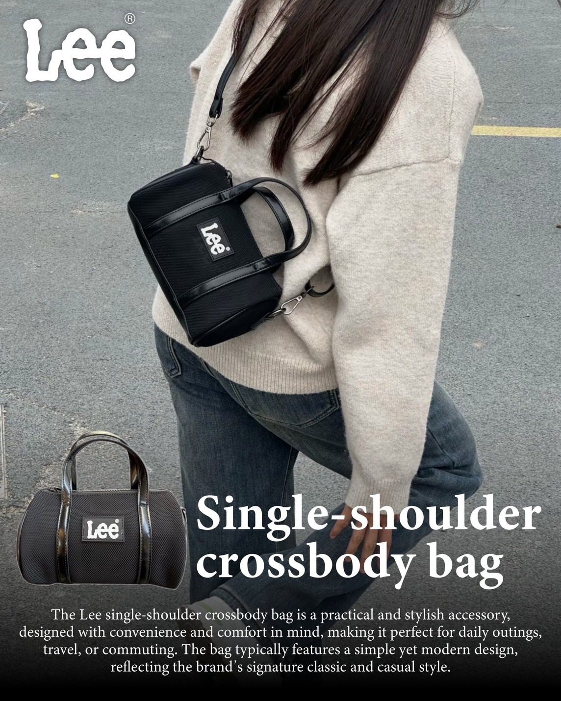 #預購 LEE 手提 側背 圓筒小包包 LE240047M-801 黑