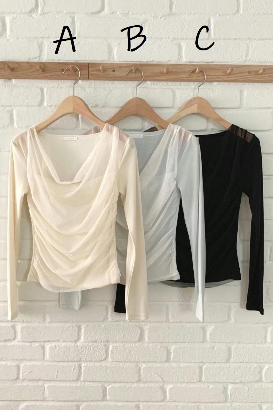 TOP#14539🤎霧紗微笑鎖骨top