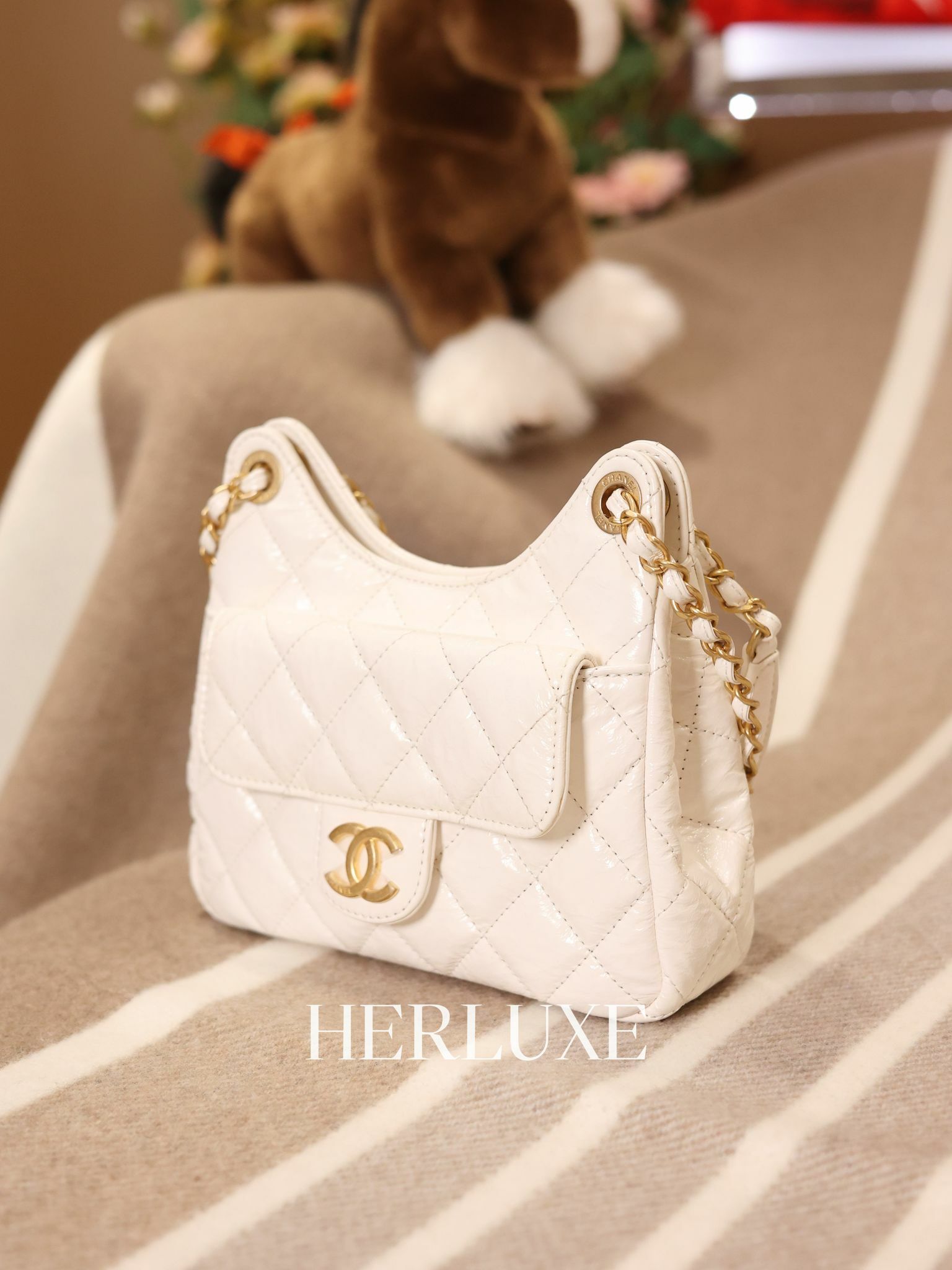 Chanel 23b 白金 油蠟牛皮 天猫精靈hobo小號 芯片 99 %new