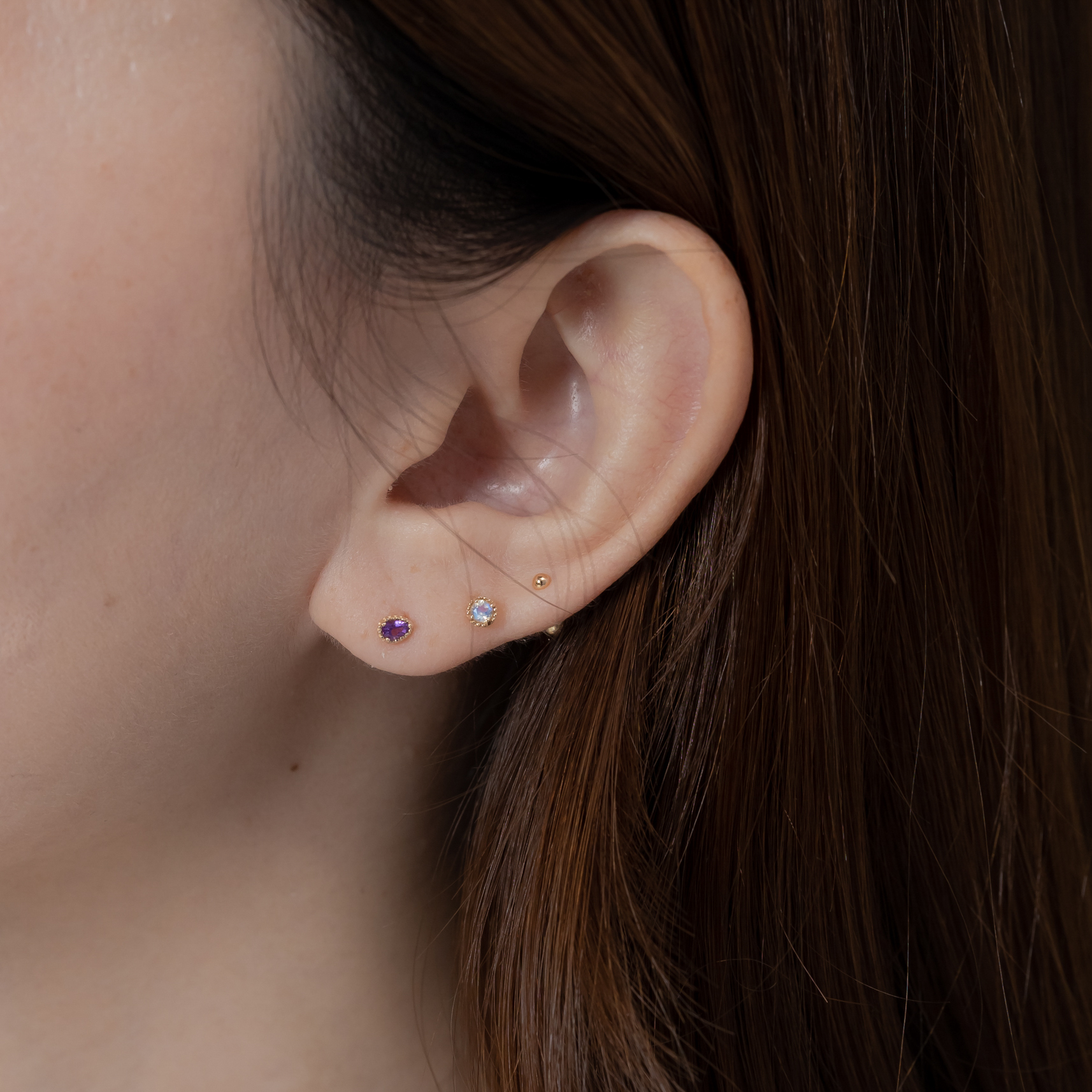 14K爪鑲小水滴紫水晶轉珠耳環