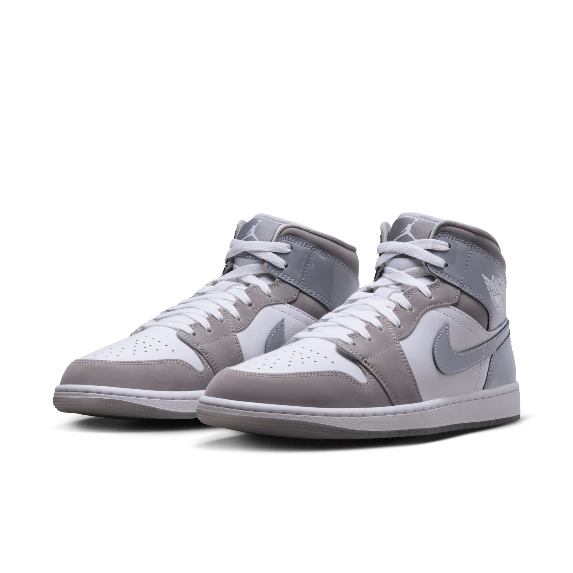 男鞋 NIKE AIR JORDAN 1 MID SE 'Cool Grey' 灰 漆皮 刺繡 復古 中筒 籃球鞋【HF3216-100】AJ1