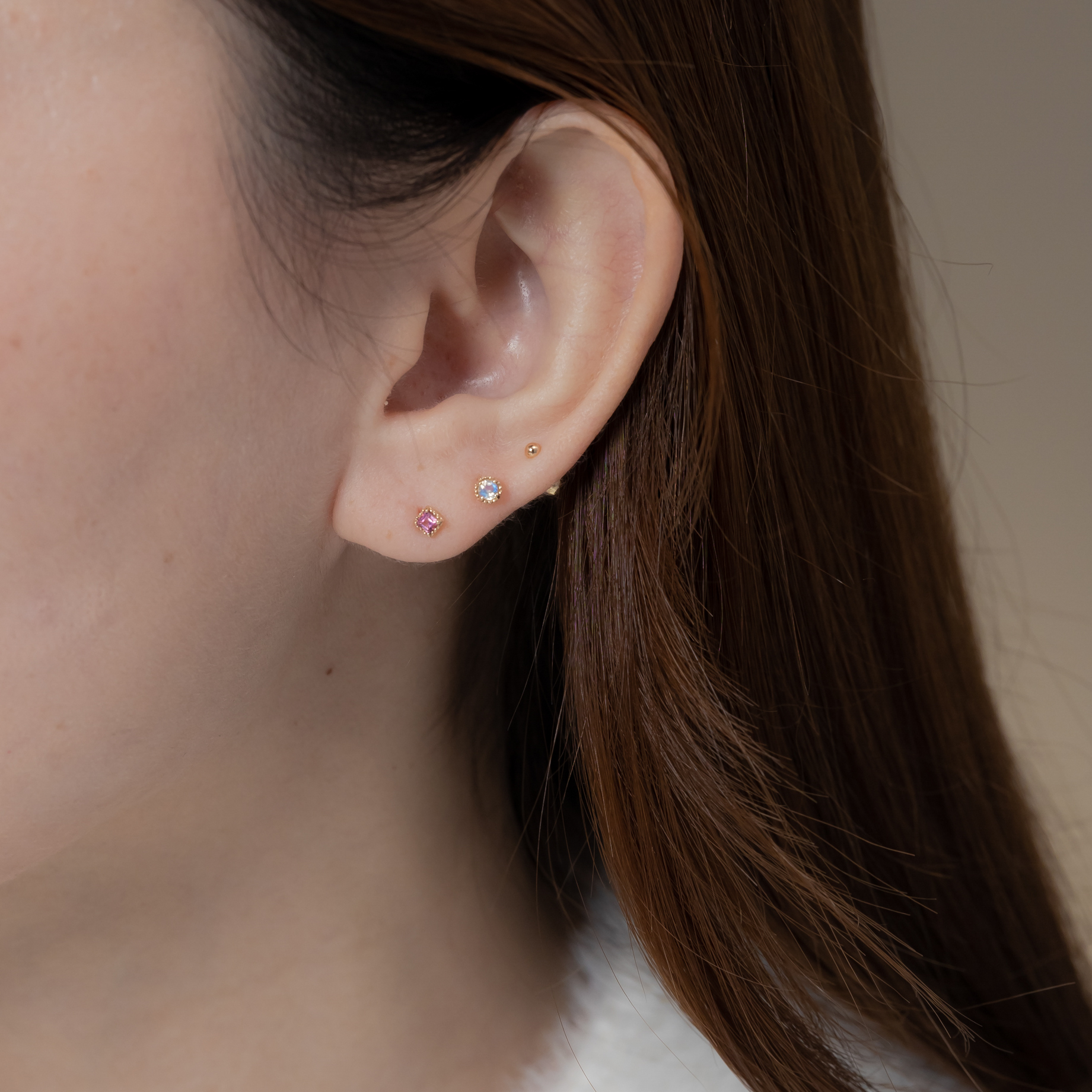 14K爪鑲小菱形粉碧璽轉珠耳環