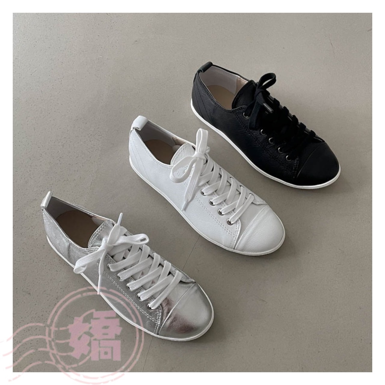 T27025真皮綁帶平底休閒小白鞋(黑'白'銀)(230'235'240'245'250)