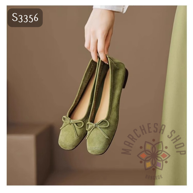 S3356 - 牛猄皮拼接軟底帶平底鞋