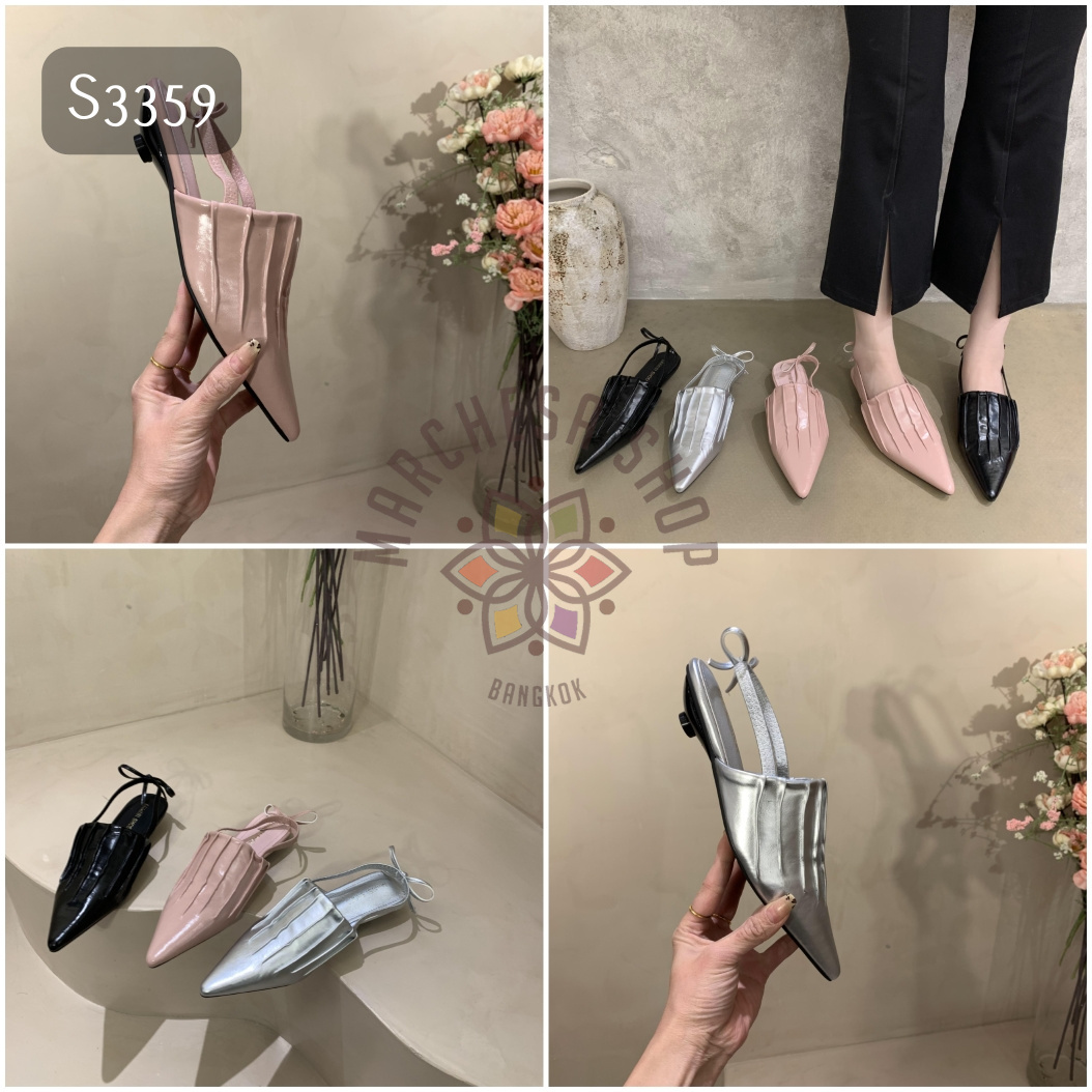 S3359 - 牛皮深口壓線後踭蝴蝶結低踭涼鞋