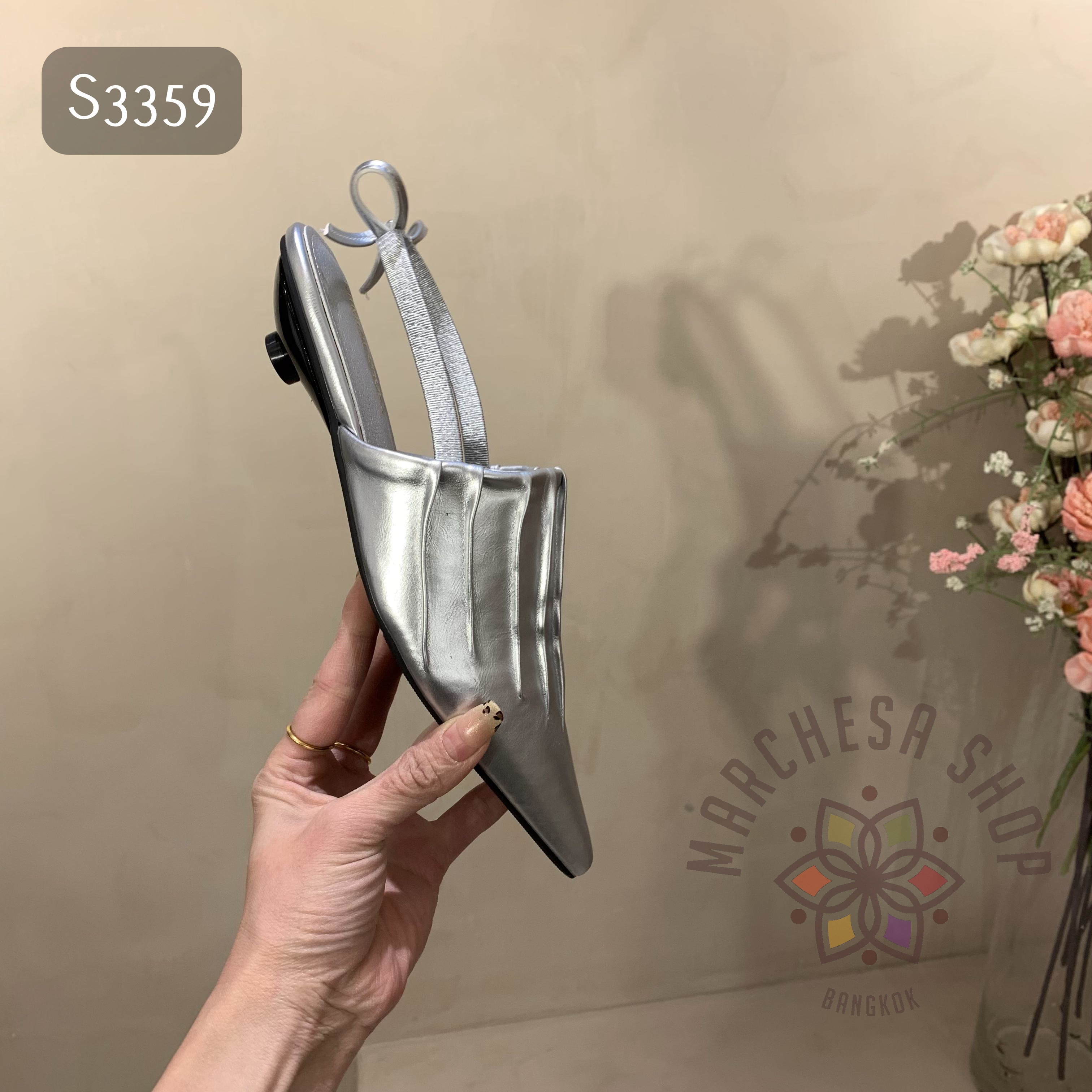 S3359 - 牛皮深口壓線後踭蝴蝶結低踭涼鞋