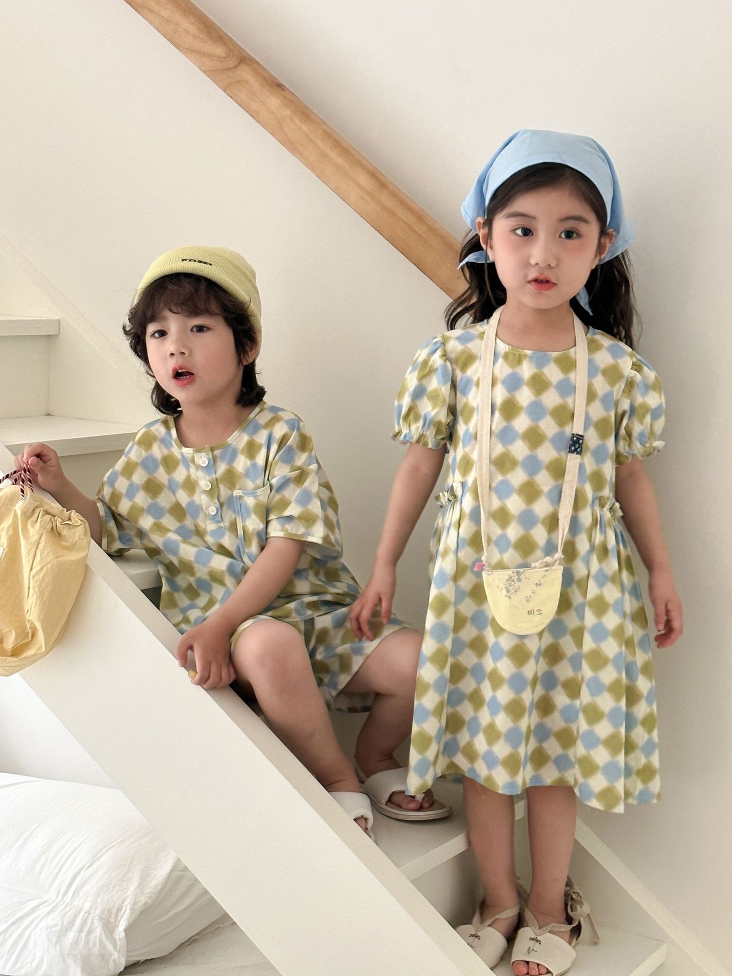 兄弟姐妹一起穿_純棉菱格紋套裝/洋裝