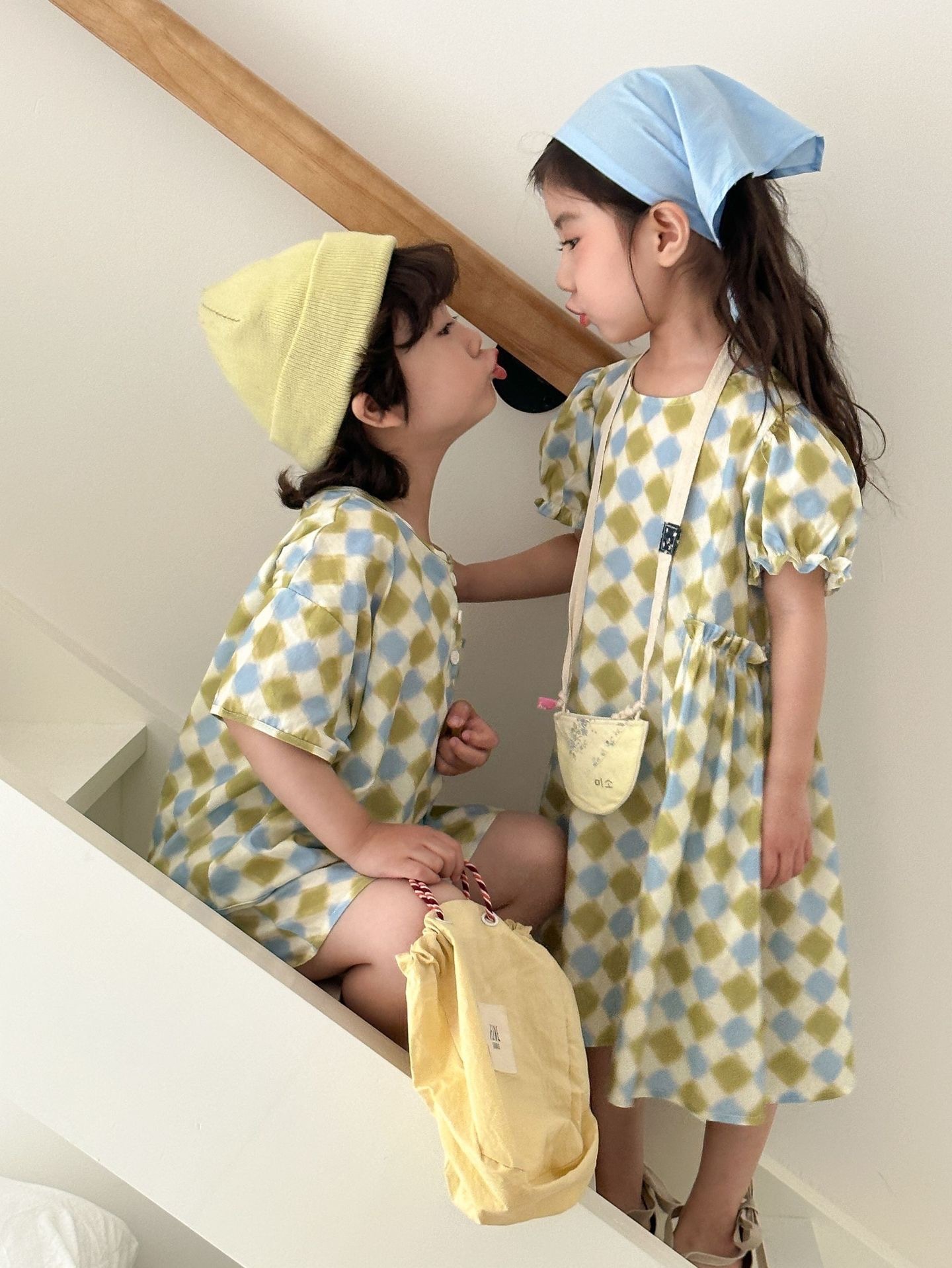 兄弟姐妹一起穿_純棉菱格紋套裝/洋裝